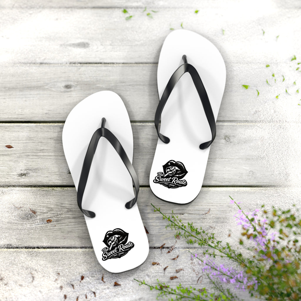 White and Black Sweet Route Logo Summer Beach Sandals