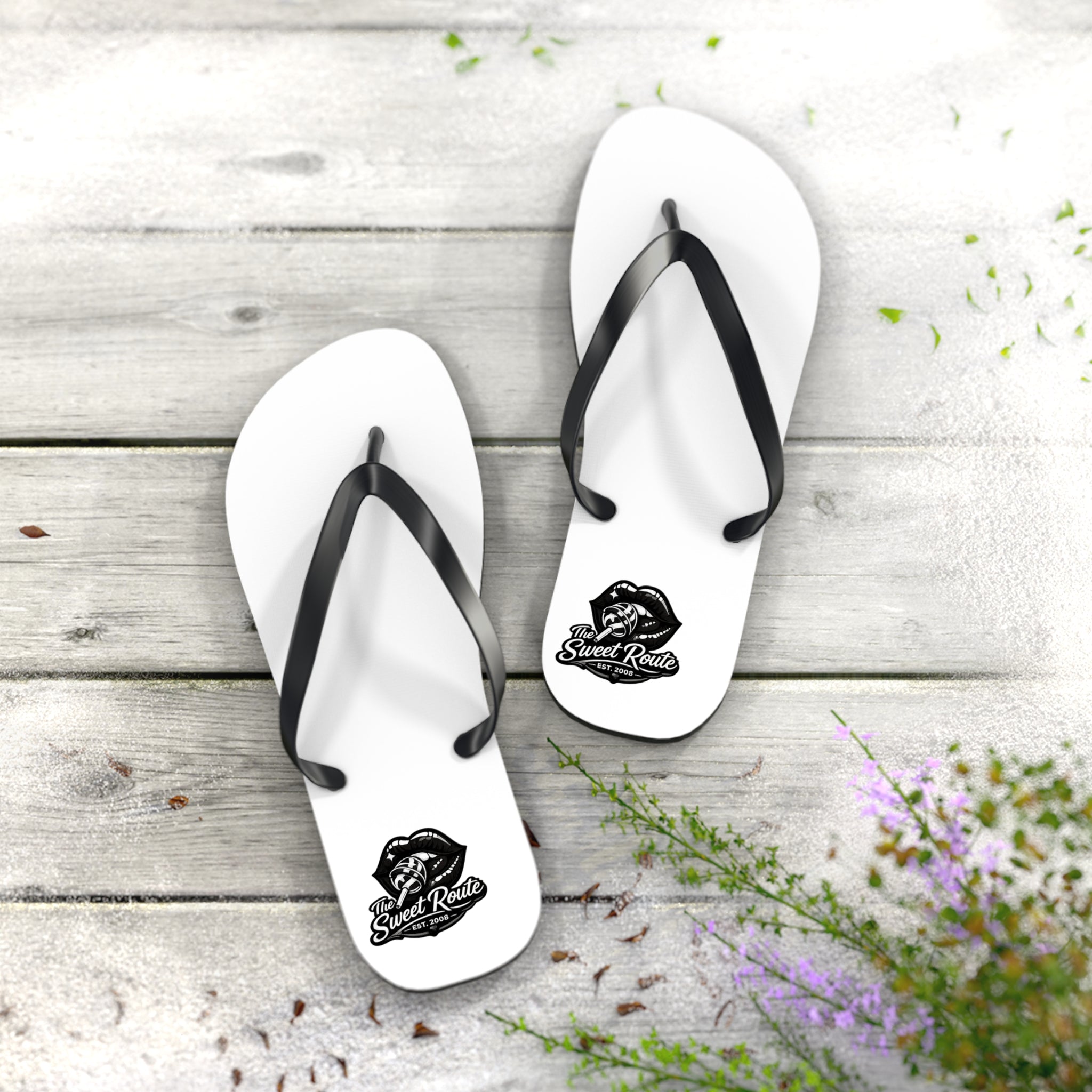 White and Black Sweet Route Logo Summer Beach Sandals