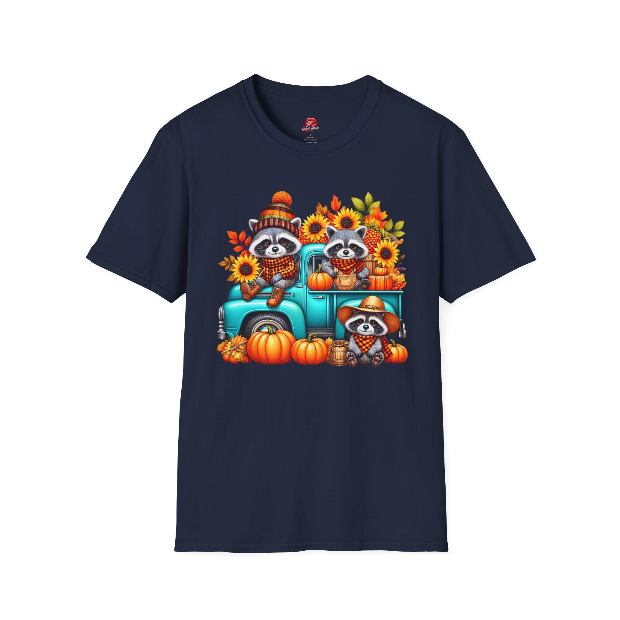 Cute Sunflowers & Pumpkins Autumn Raccoon Tee