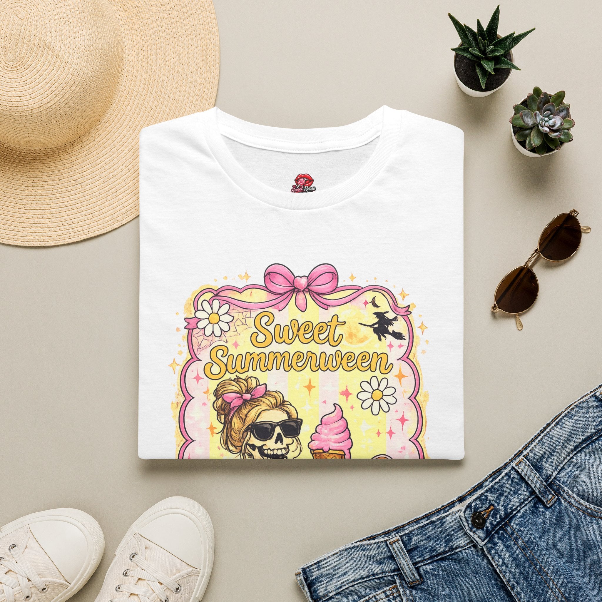 Sweet Summerween T-Shirt | Cute Skull Ice Cream Halloween Shirt | Summerween Graphic Tee | Spooky Summer Dessert Shirt | Retro Halloween Tee