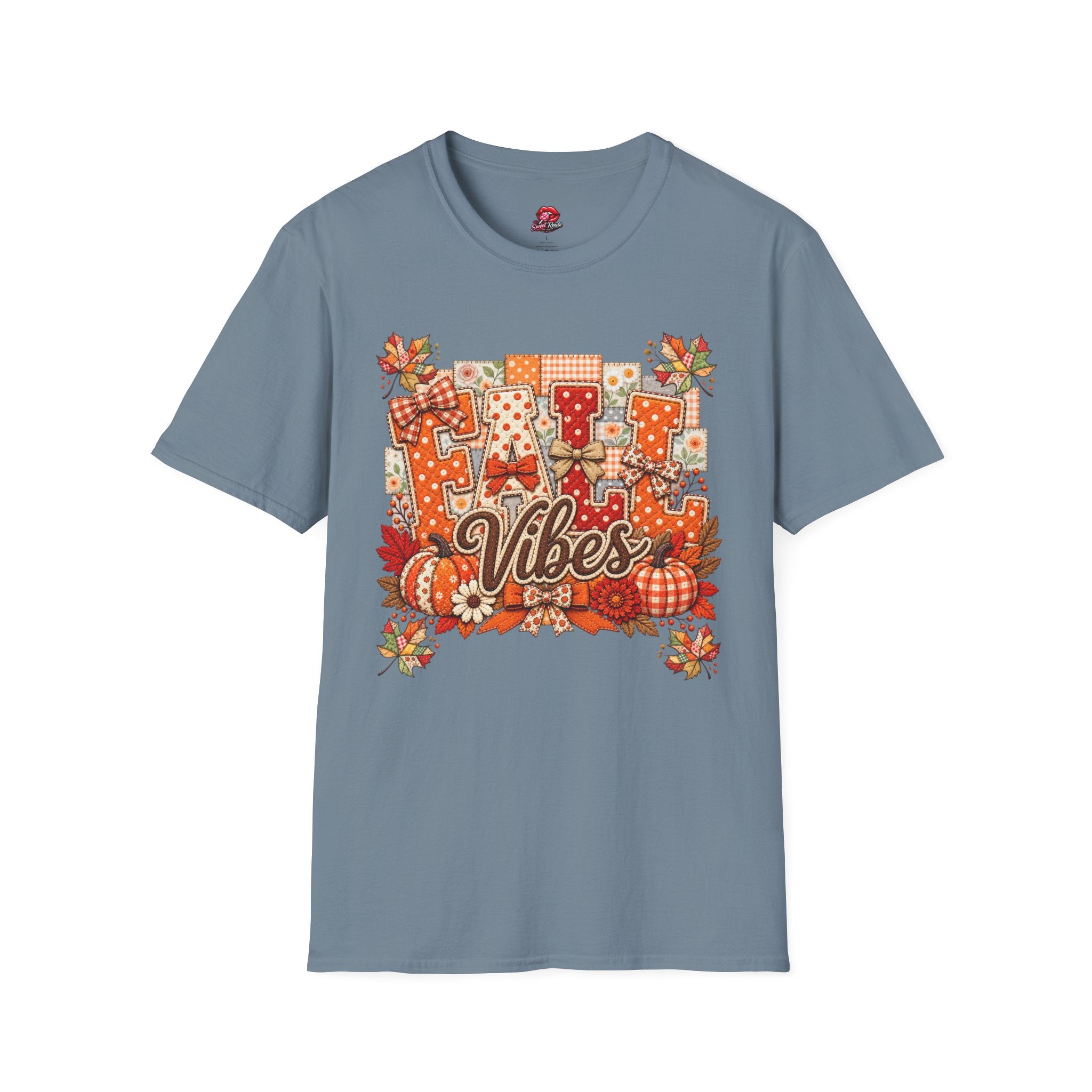 Autumn Plaid Leaves Quilted Style Graphic Tee