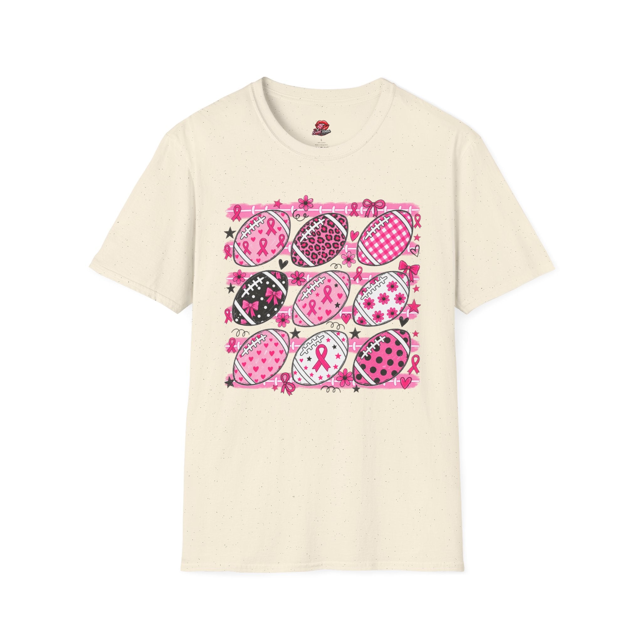 Breast Cancer Awareness Football Pattern T-Shirt