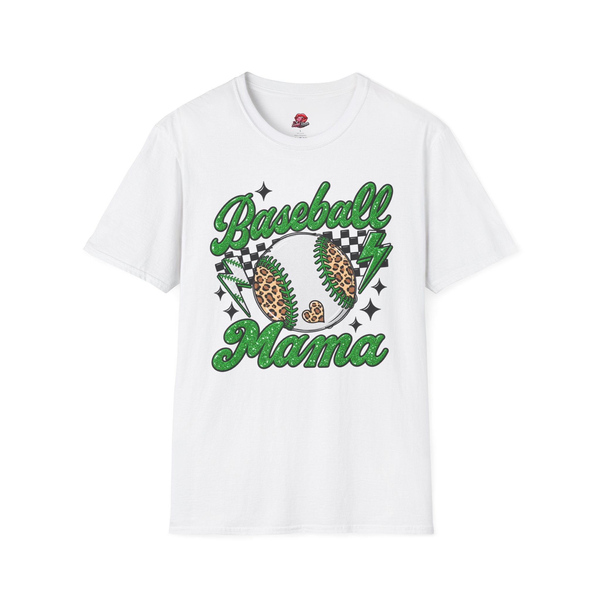 Green Leopard Baseball Mama Tee