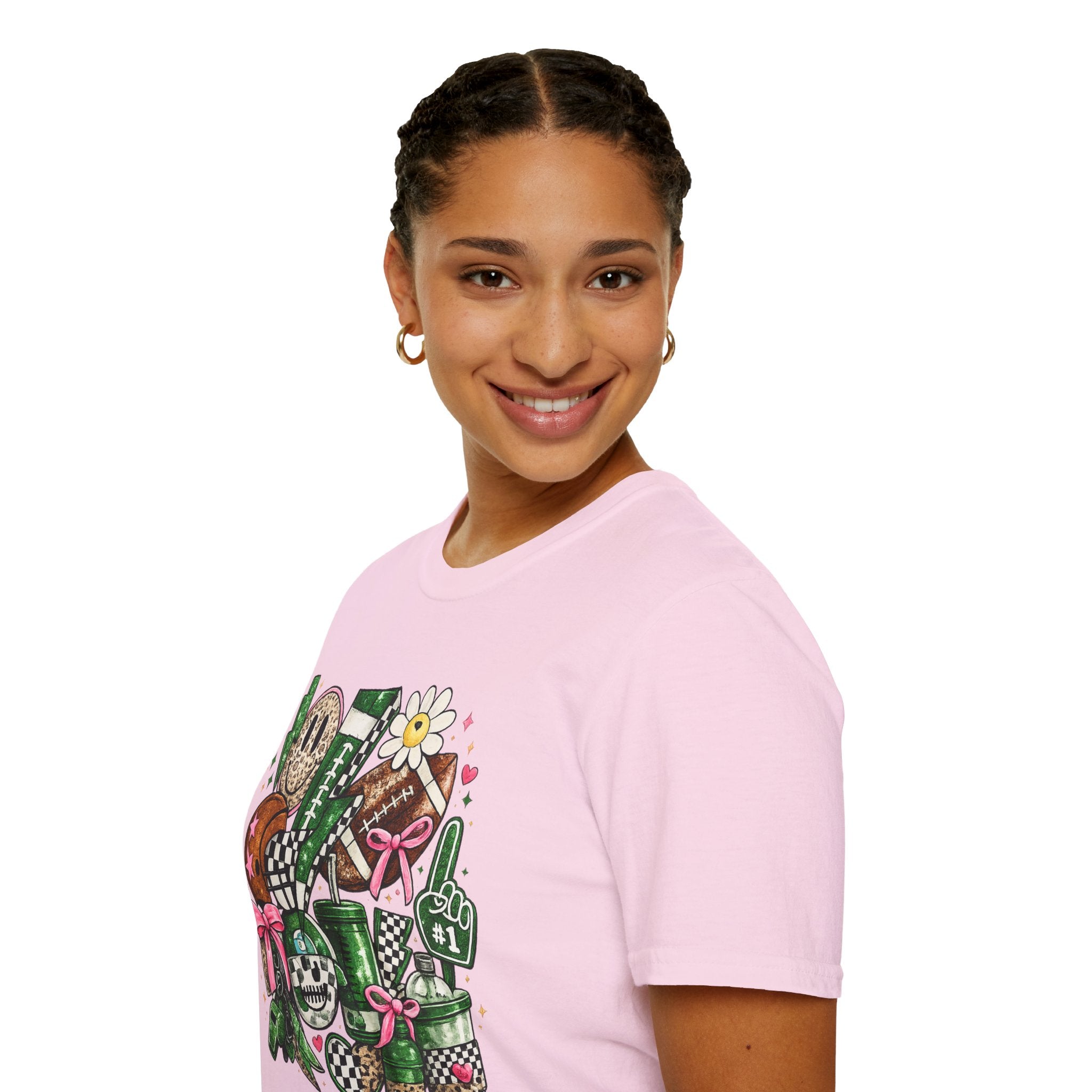 Cute Green Sports Collage T-Shirt | Football Game Day Graphic Tee | Coquette Sports Fan Shirt