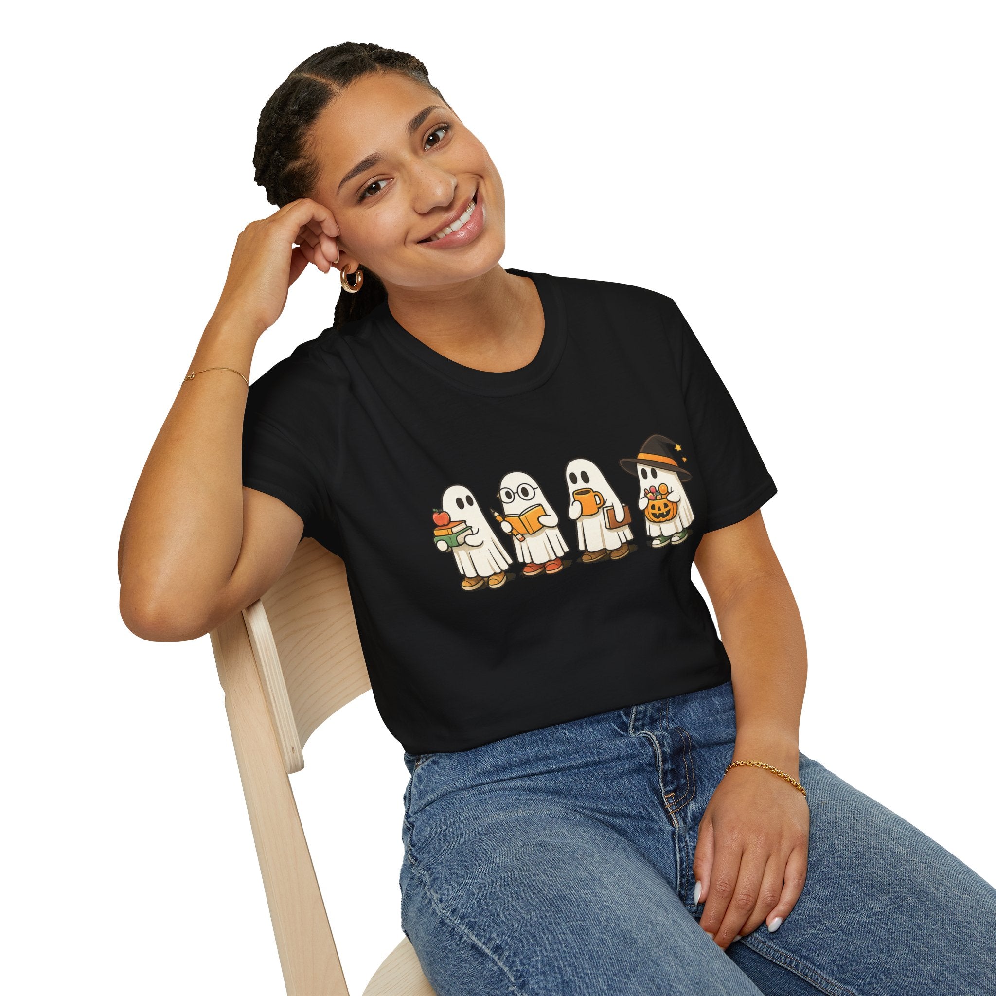 Cute Trick-or-Treat Ghosts Halloween T-Shirt | Adorable Ghost Graphic Tee | Spooky Season Fall Shirt for Women