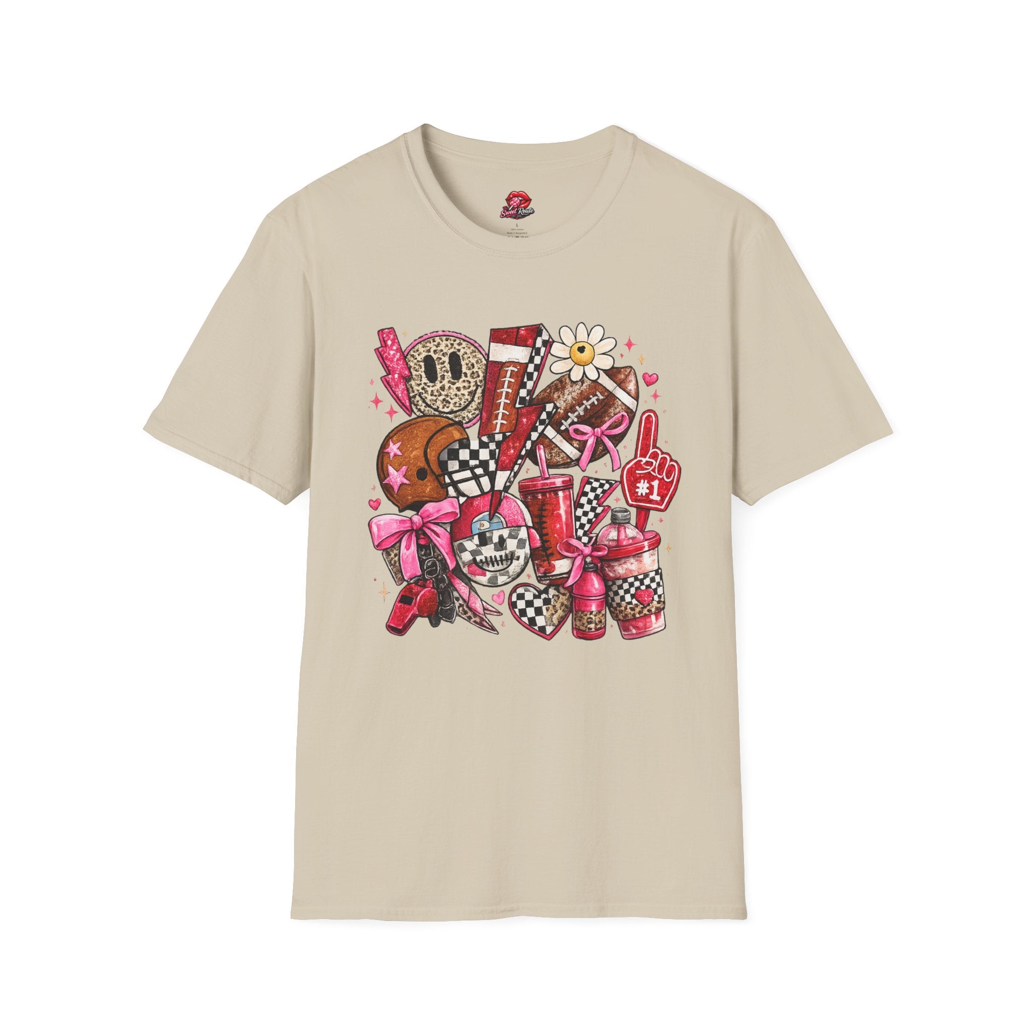 Cute Sports College T-Shirt | Cheer & Football Game Day Graphic Tee | Pink Coquette Sports Shirt