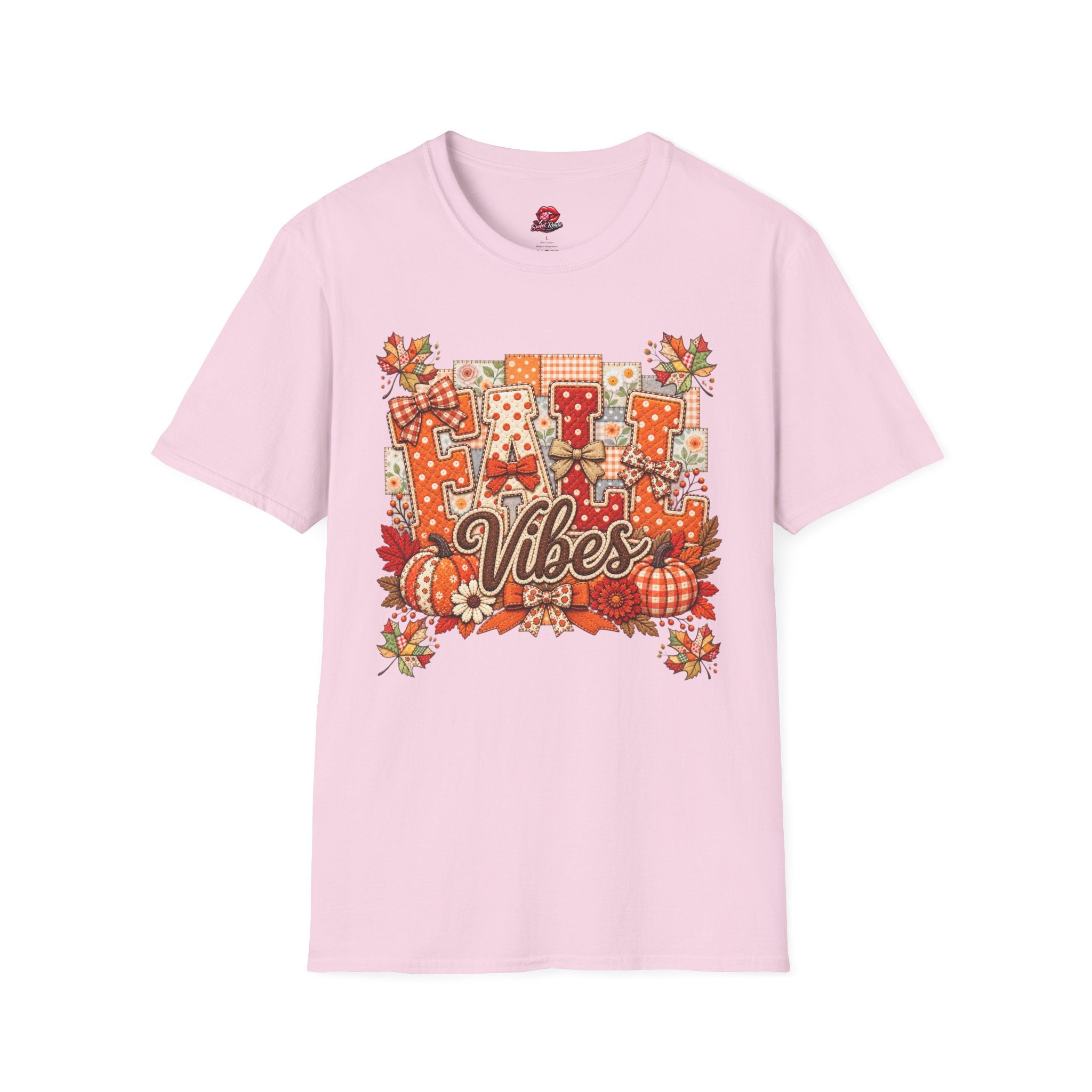 Autumn Plaid Leaves Quilted Style Graphic Tee