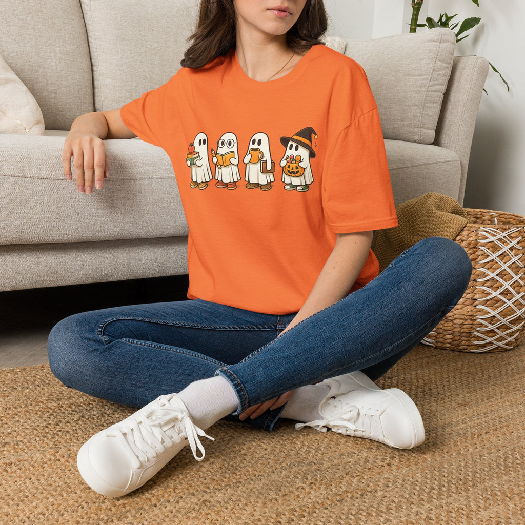 Cute Trick-or-Treat Ghosts Halloween T-Shirt | Adorable Ghost Graphic Tee | Spooky Season Fall Shirt for Women