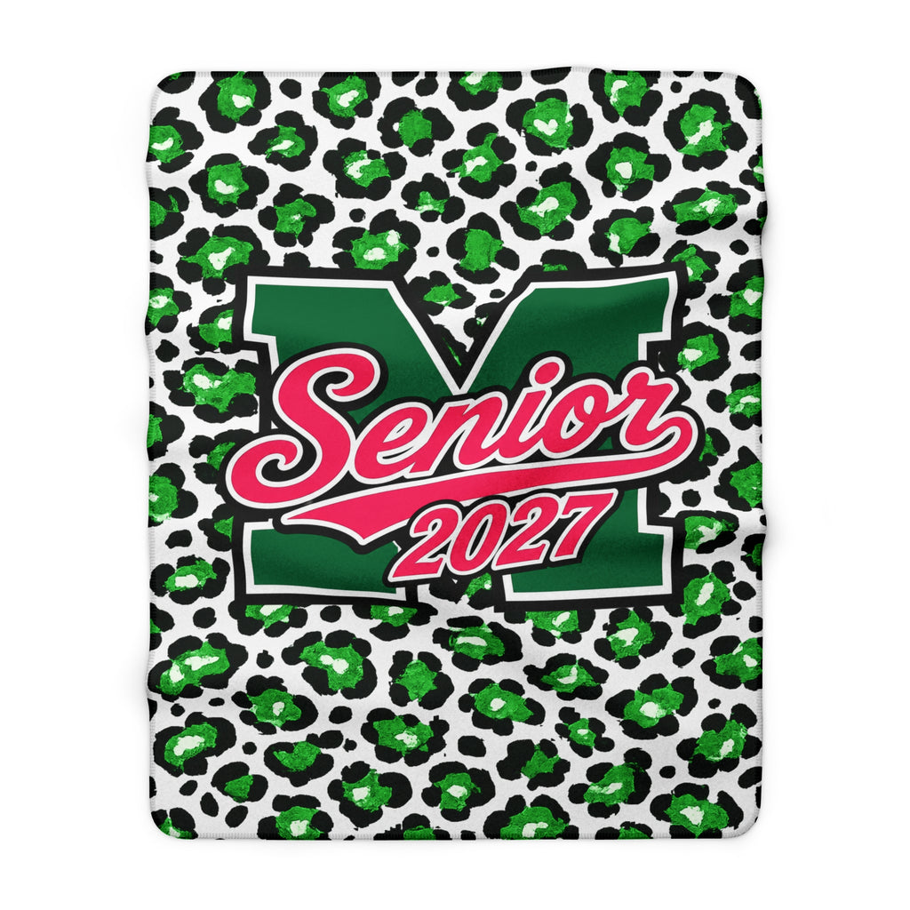 Senior 2027 Sherpa Blanket - Green Leopard Print Graduation Throw
