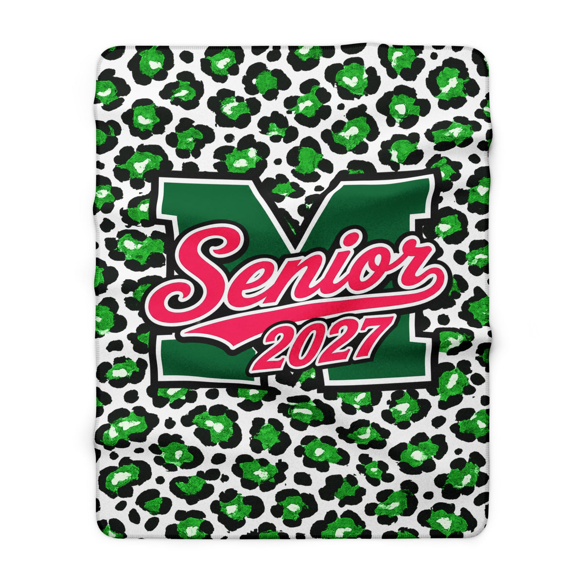 Senior 2027 Sherpa Blanket - Green Leopard Print Graduation Throw