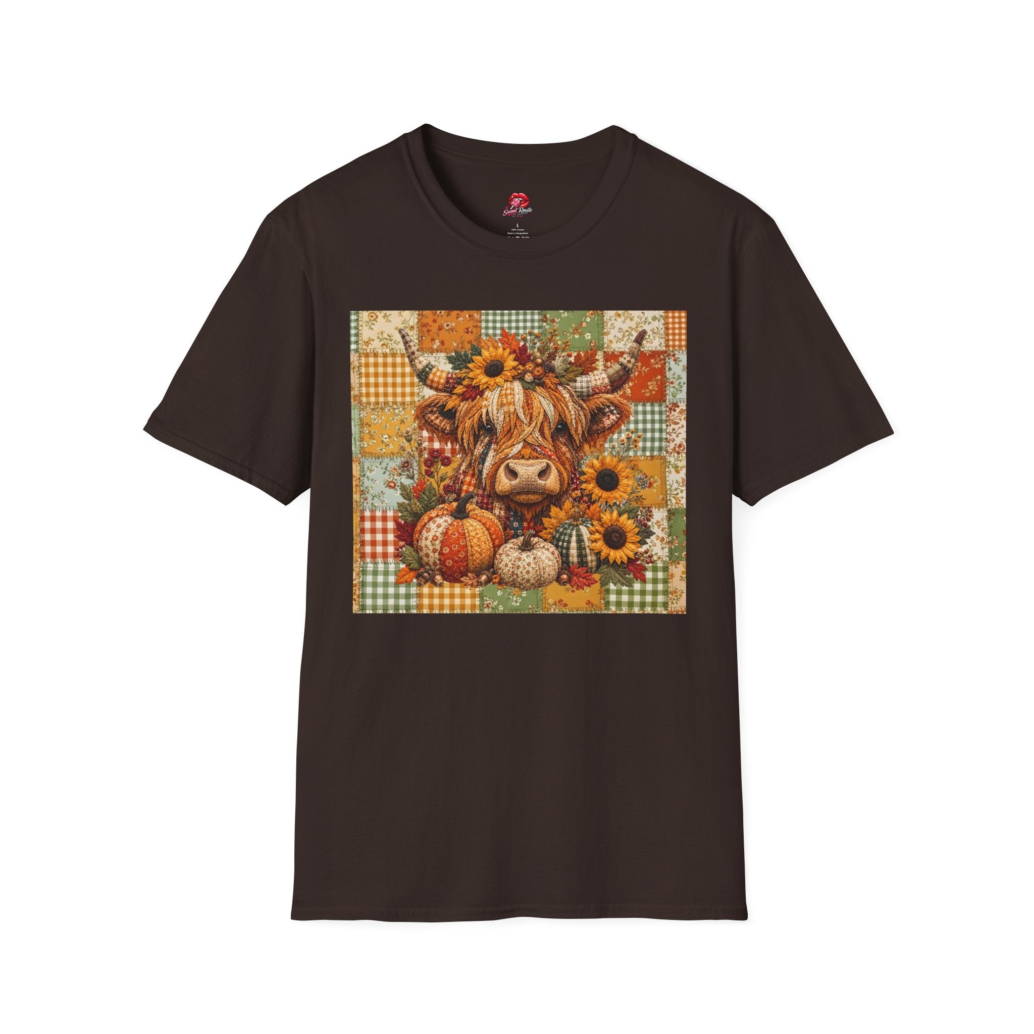 Autumn Patchwork Highland Cow T-Shirt