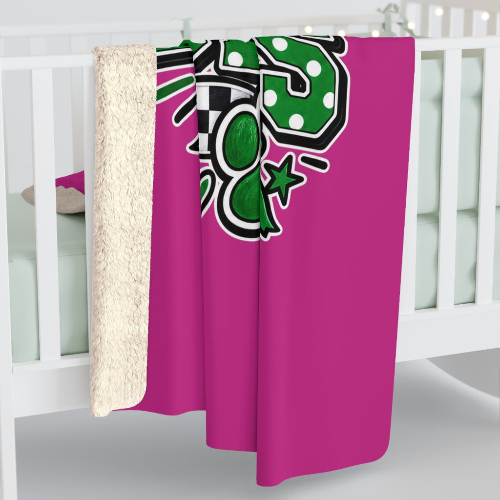 Monahans Loboes Sherpa Blanket — Pink & Green School Spirit Throw