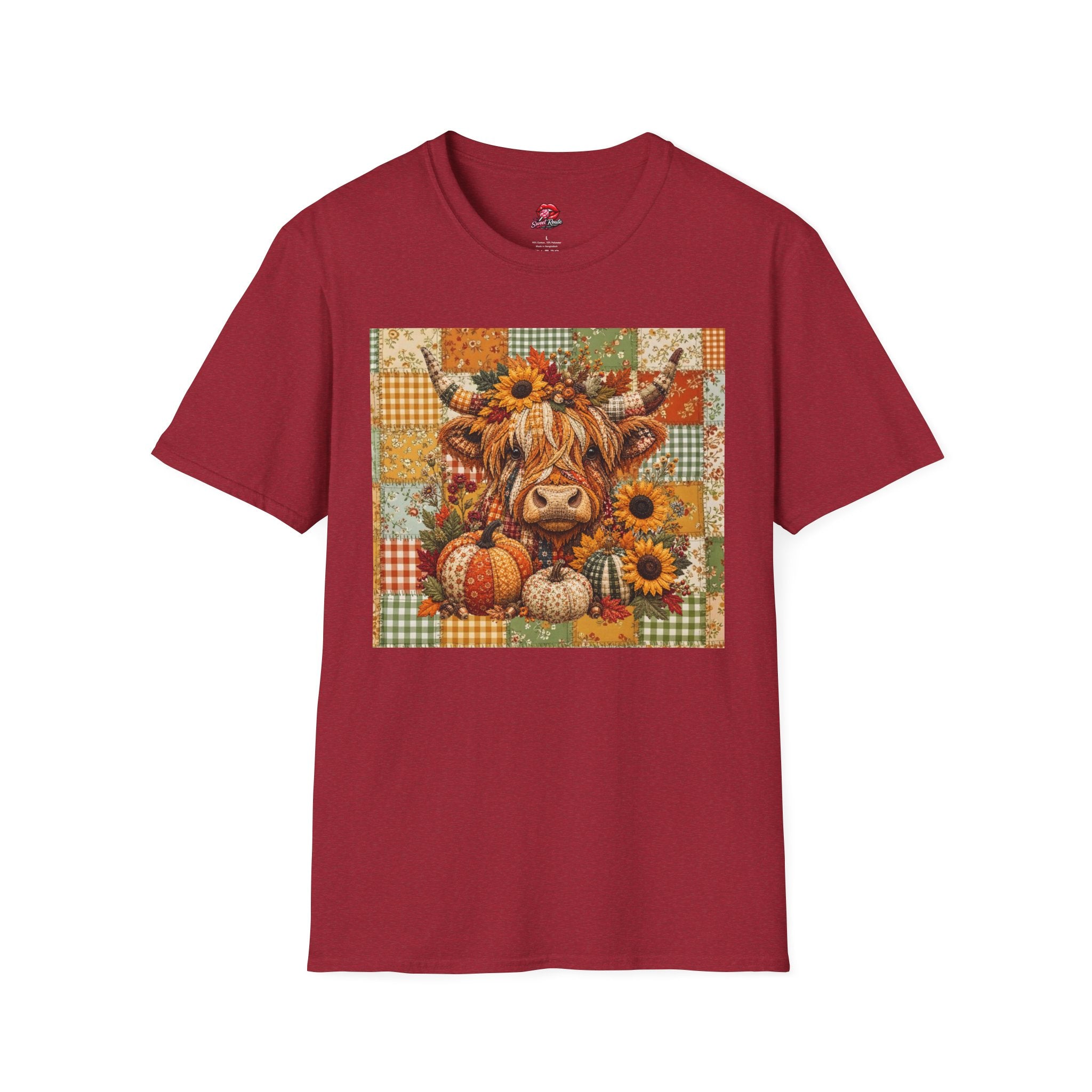 Autumn Patchwork Highland Cow T-Shirt