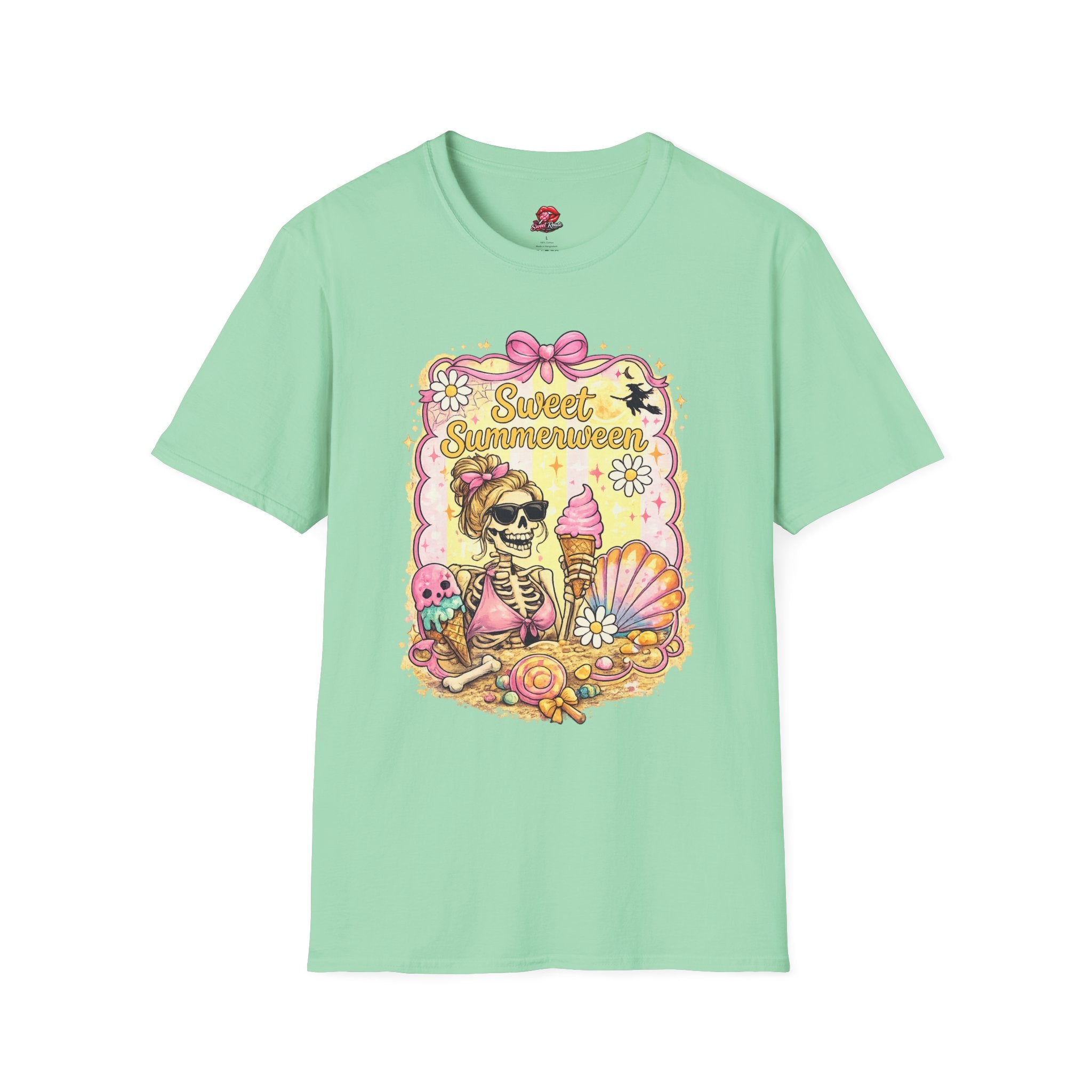 Sweet Summerween T-Shirt | Cute Skull Ice Cream Halloween Shirt | Summerween Graphic Tee | Spooky Summer Dessert Shirt | Retro Halloween Tee
