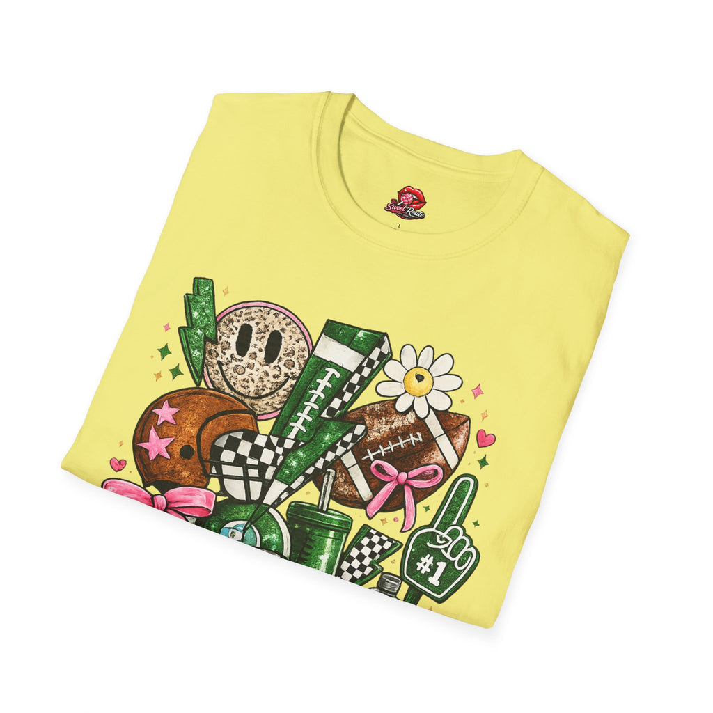 Cute Green Sports Collage T-Shirt | Football Game Day Graphic Tee | Coquette Sports Fan Shirt