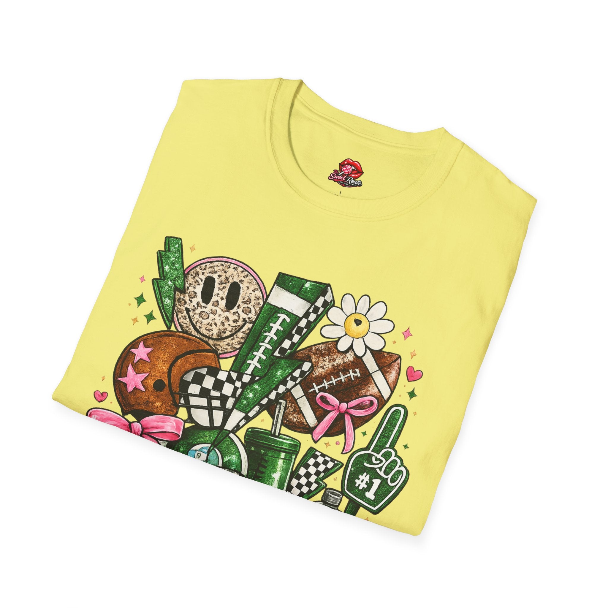 Cute Green Sports Collage T-Shirt | Football Game Day Graphic Tee | Coquette Sports Fan Shirt