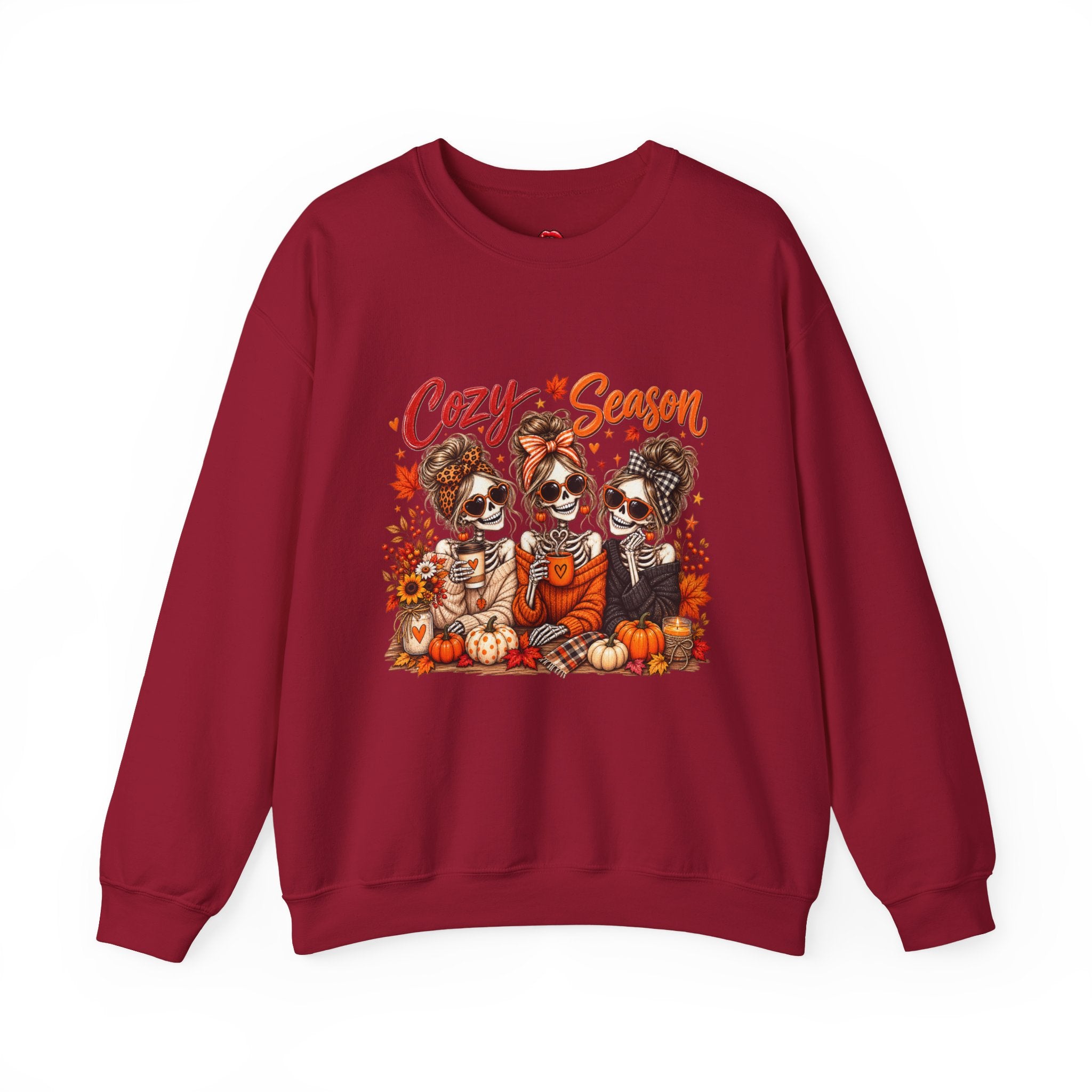 Cozy Season Halloween Crewneck Sweatshirt — Pumpkins & Sugar Skull Dogs
