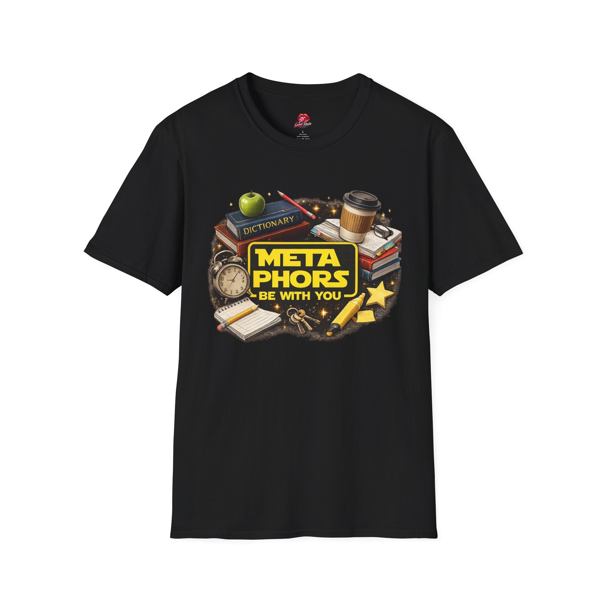 Metaphors Be With You T-Shirt | Funny English Teacher Shirt | Literary Wordplay Tee | Book Lover Gift | Reading & Writing Graphic Tee