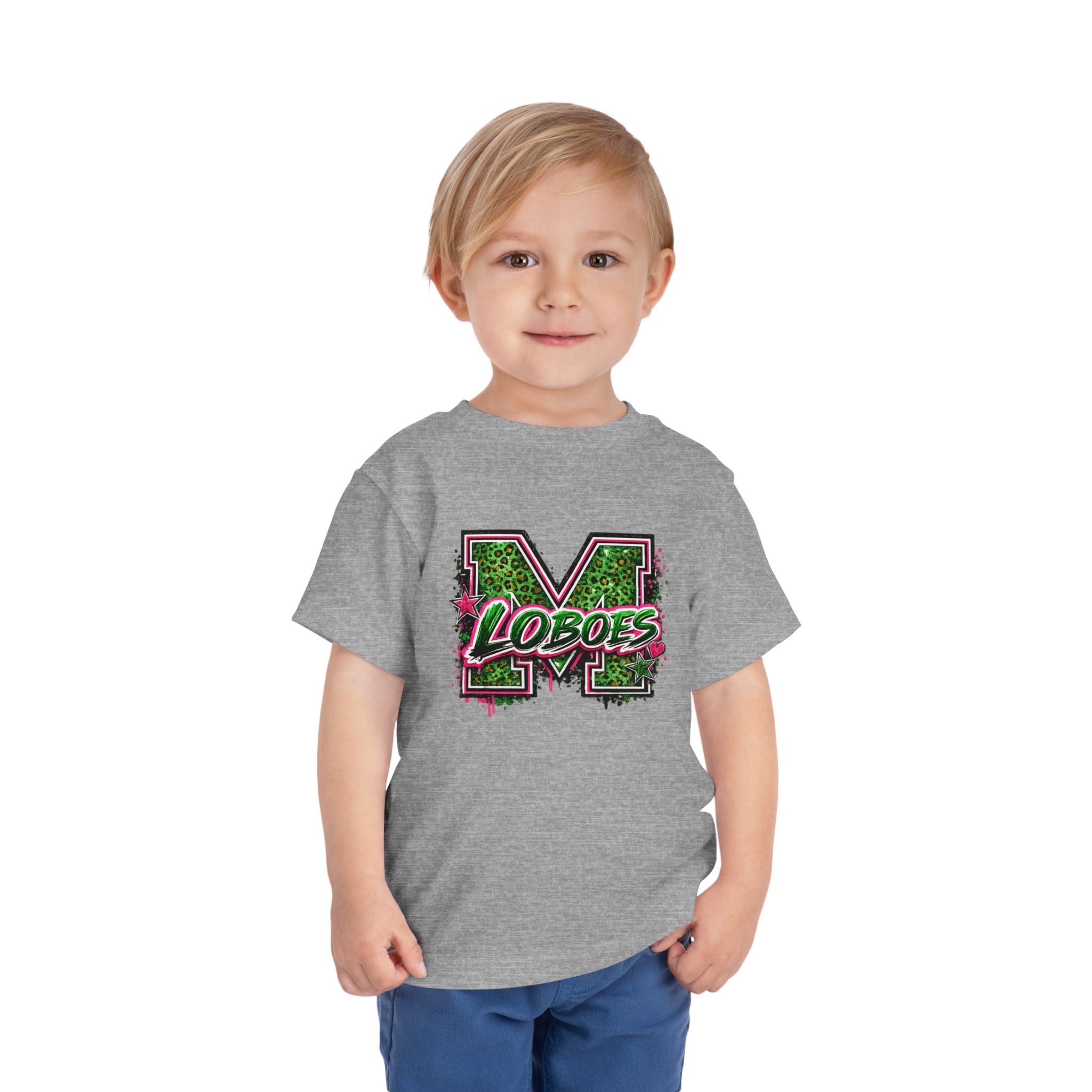 Green Leopard 'Lobos' M Letter Toddler Tee