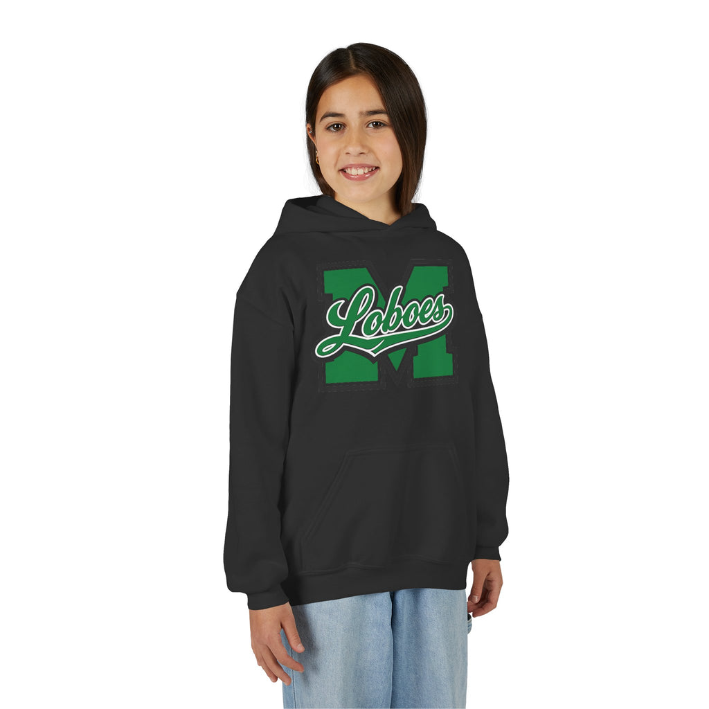 Youth Loboes M Letter Hoodie — Green & White School Spirit Sweatshirt
