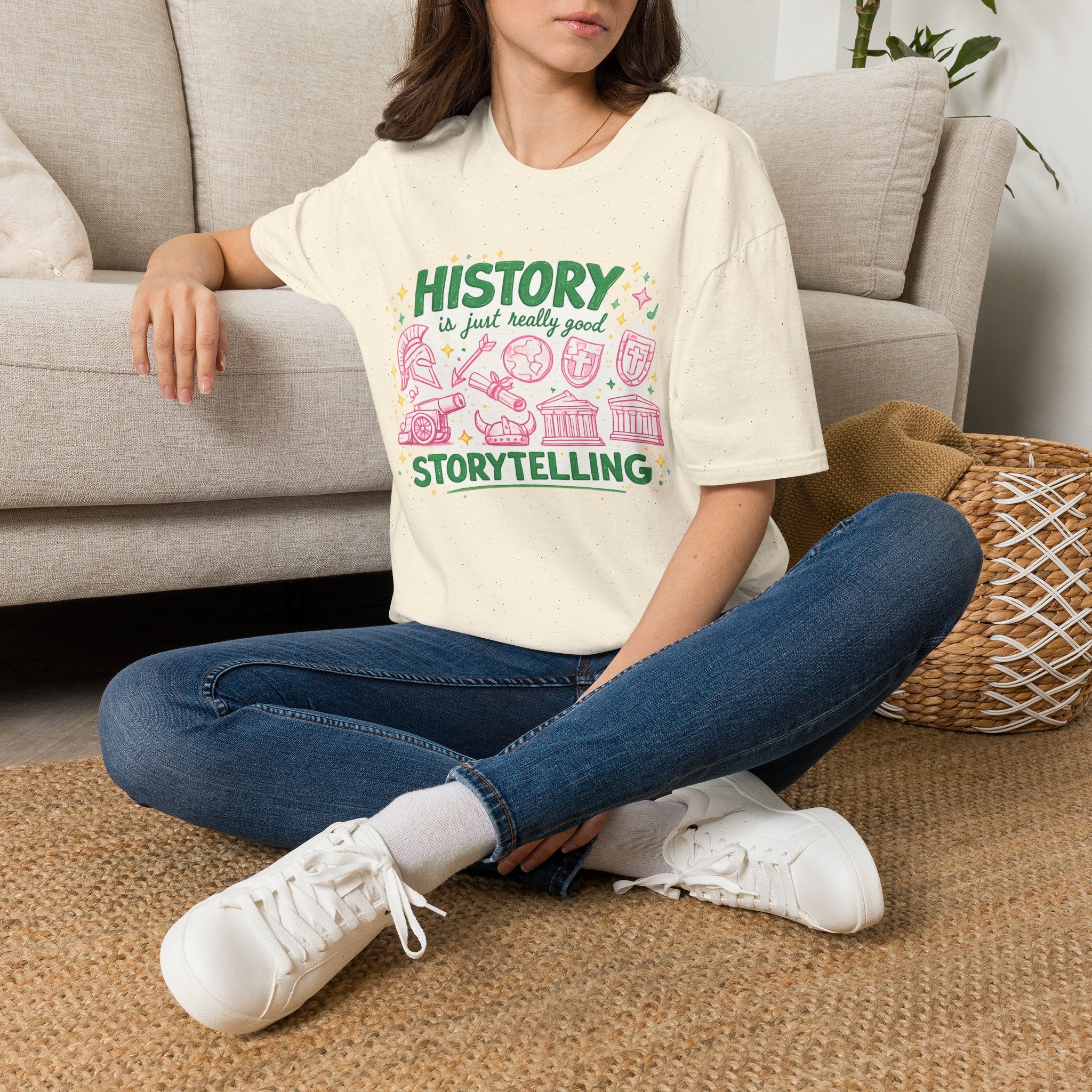 History Is Just Really Good Storytelling Teacher T-Shirt | Cute Retro History Teacher Graphic Tee | History Lover Gift