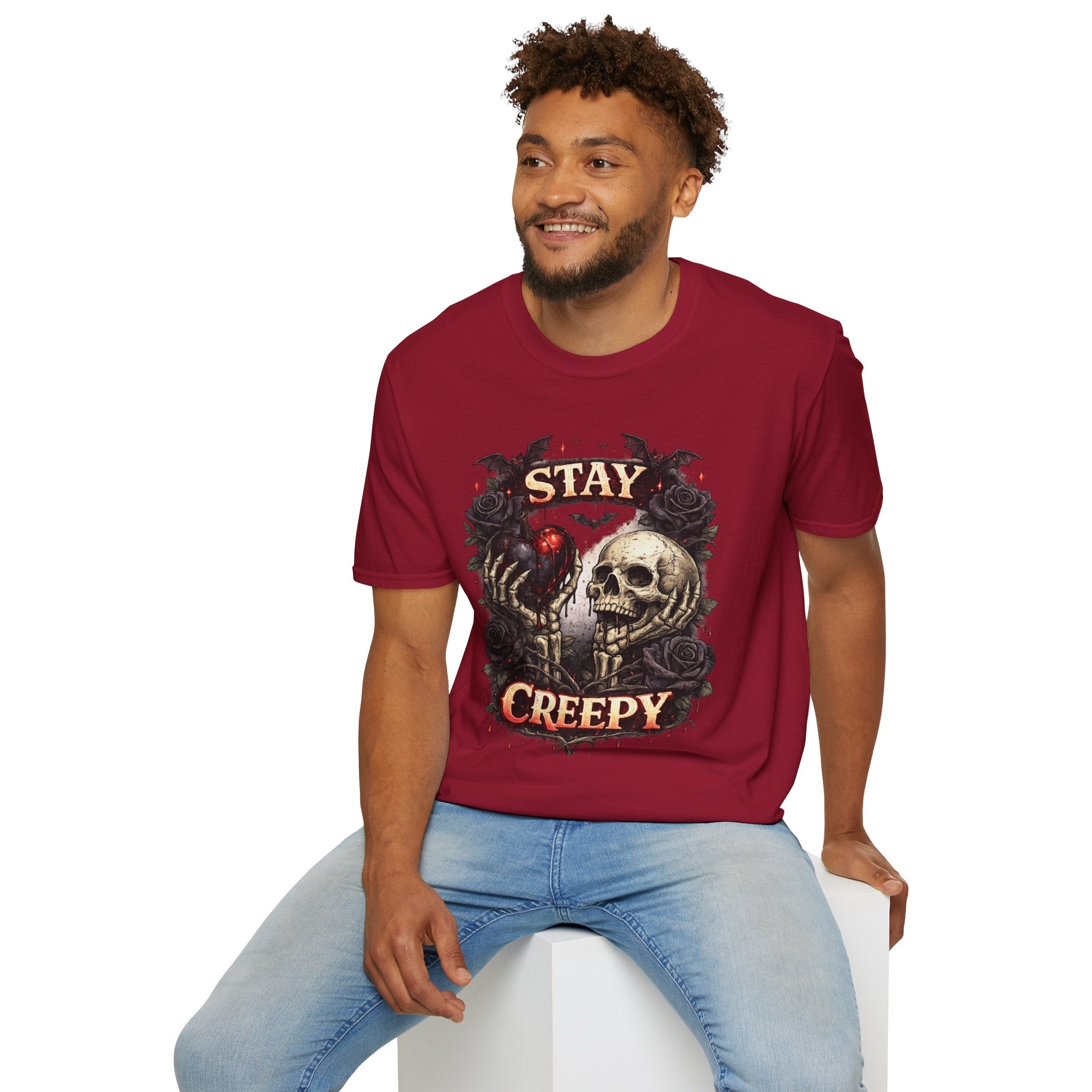 Stay Creepy Skull Heart T-Shirt | Gothic Halloween Skull Tee | Spooky Season Graphic Shirt | Dark Academia Halloween | Horror Lover Gift