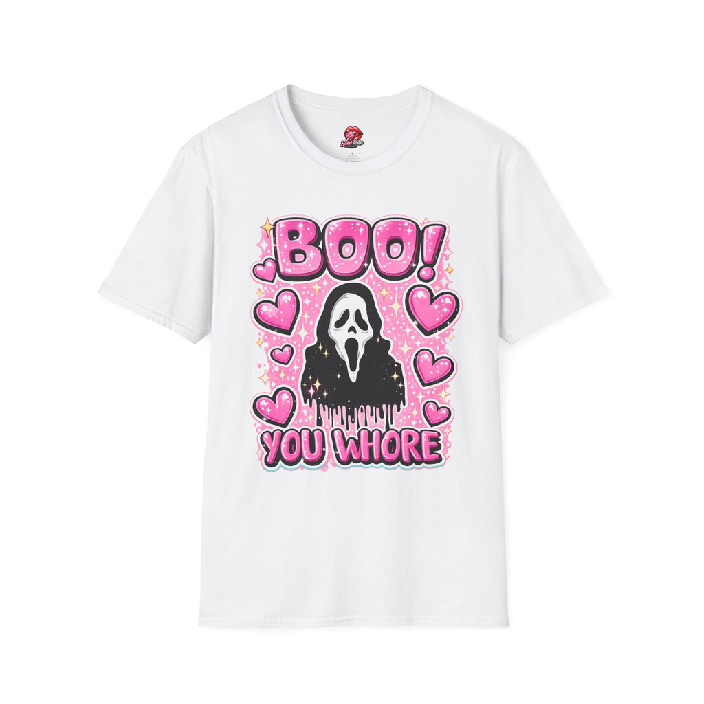 BOO Ghost with Pink Hearts T-Shirt | Cute Coquette Halloween Shirt | Pink Ghost Graphic Tee | Spooky Cute Fall Shirt | Girly Halloween Gift
