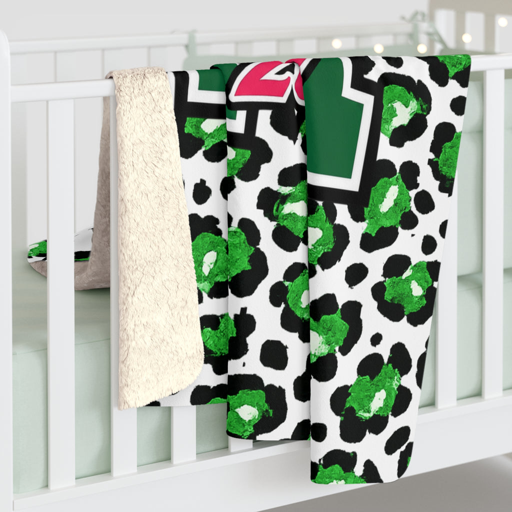 Senior 2027 Sherpa Blanket - Green Leopard Print Graduation Throw