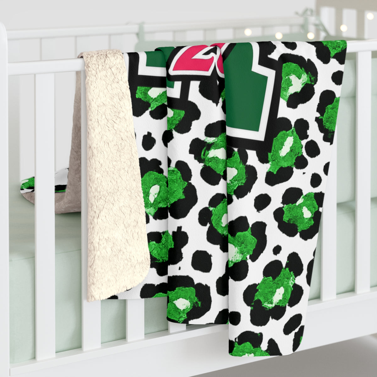 Senior 2027 Sherpa Blanket - Green Leopard Print Graduation Throw