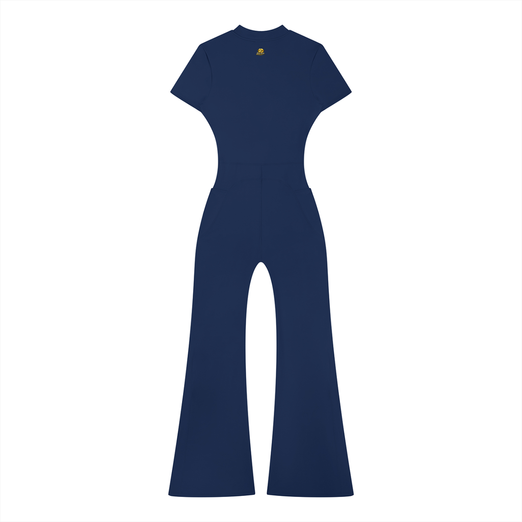 Sweet Route Women’s Tight Flared Leg Quarter-Zip Jumpsuit