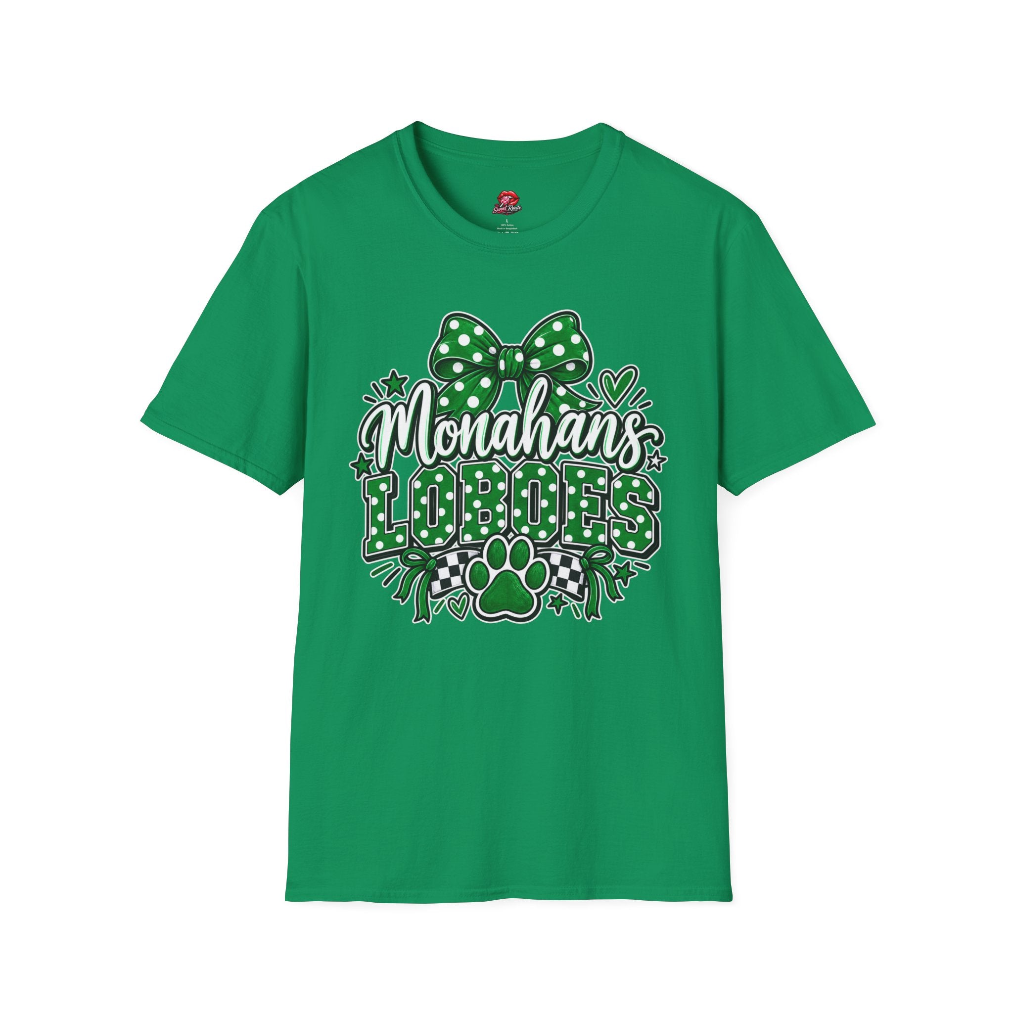 Monahan's Lobos Green Polka Dot Bow T-Shirt