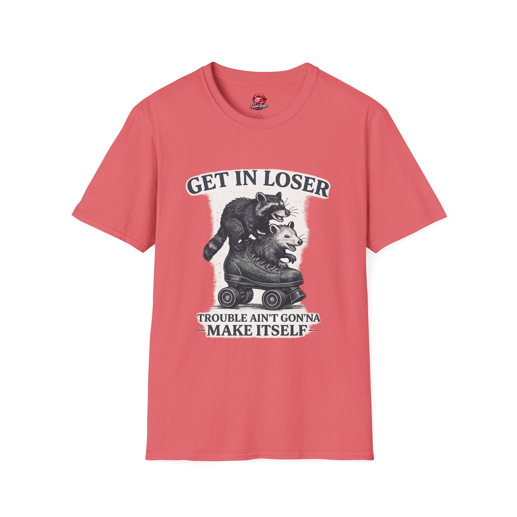 Get In Loser raccoon and opossum illustration T-Shirt