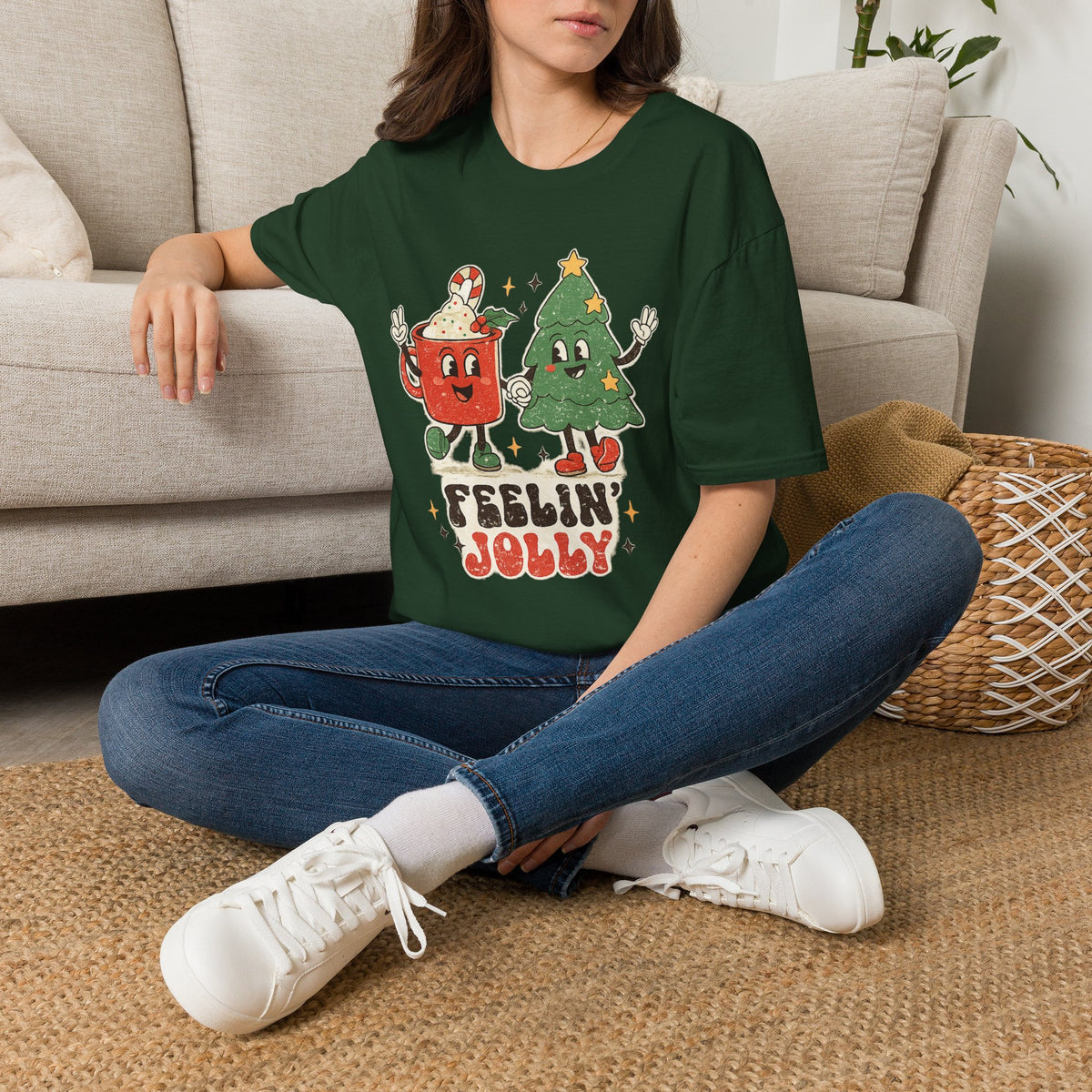 Feelin' Jolly mug and Christmas tree T-Shirt
