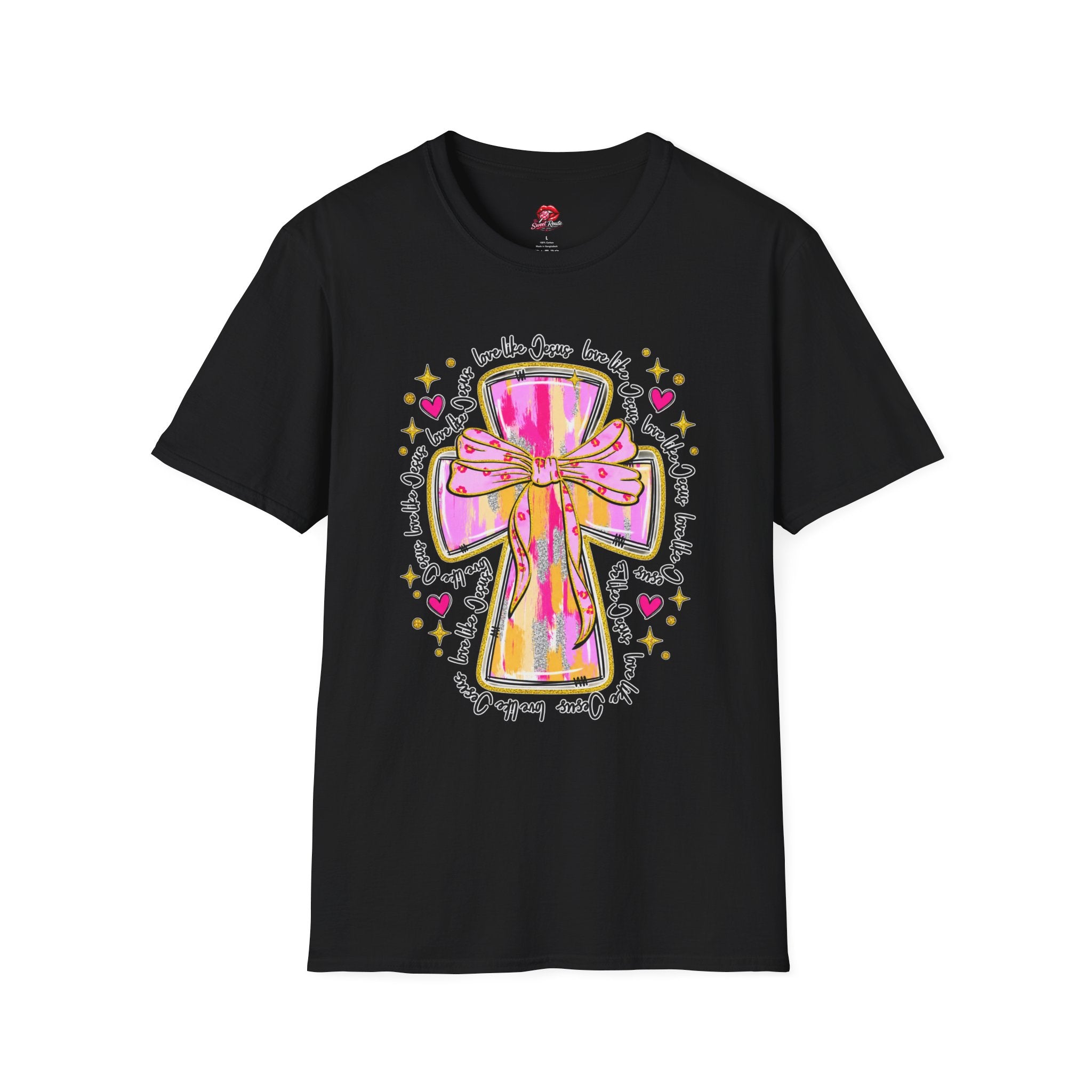 Pink Bow Love Like Jesus Cross Tee