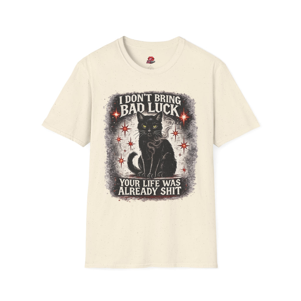 I Don’t Bring Bad Luck Black Cat T-Shirt | Vintage Witchy Halloween Graphic Tee | Spooky Cat Lover Shirt