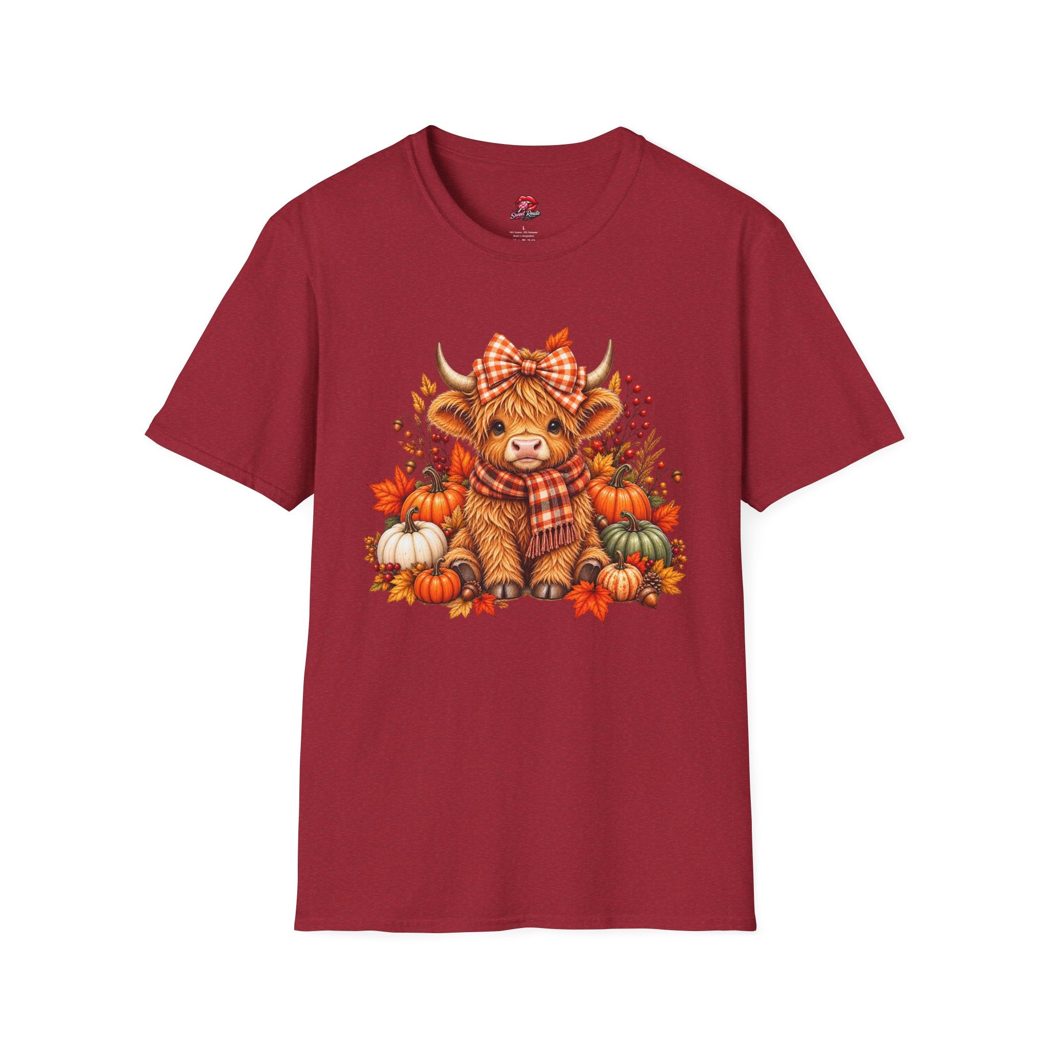 Cute Fall Cow with Pumpkins & Plaid Bow Tee