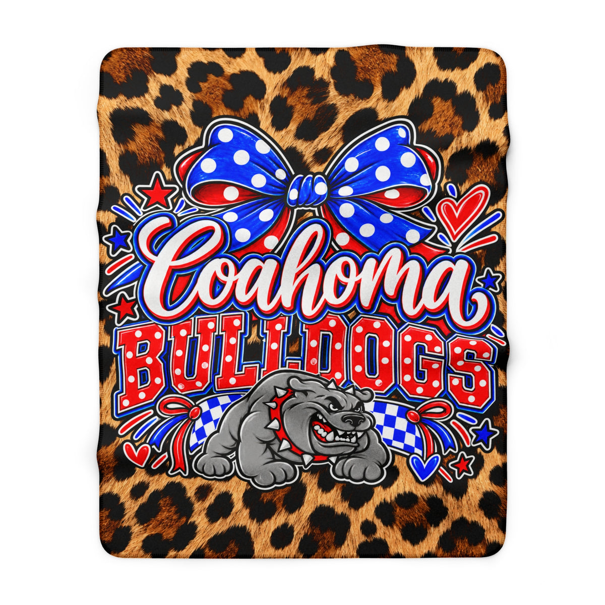 Coahoma Bulldogs Leopard Print Sherpa Fleece Blanket