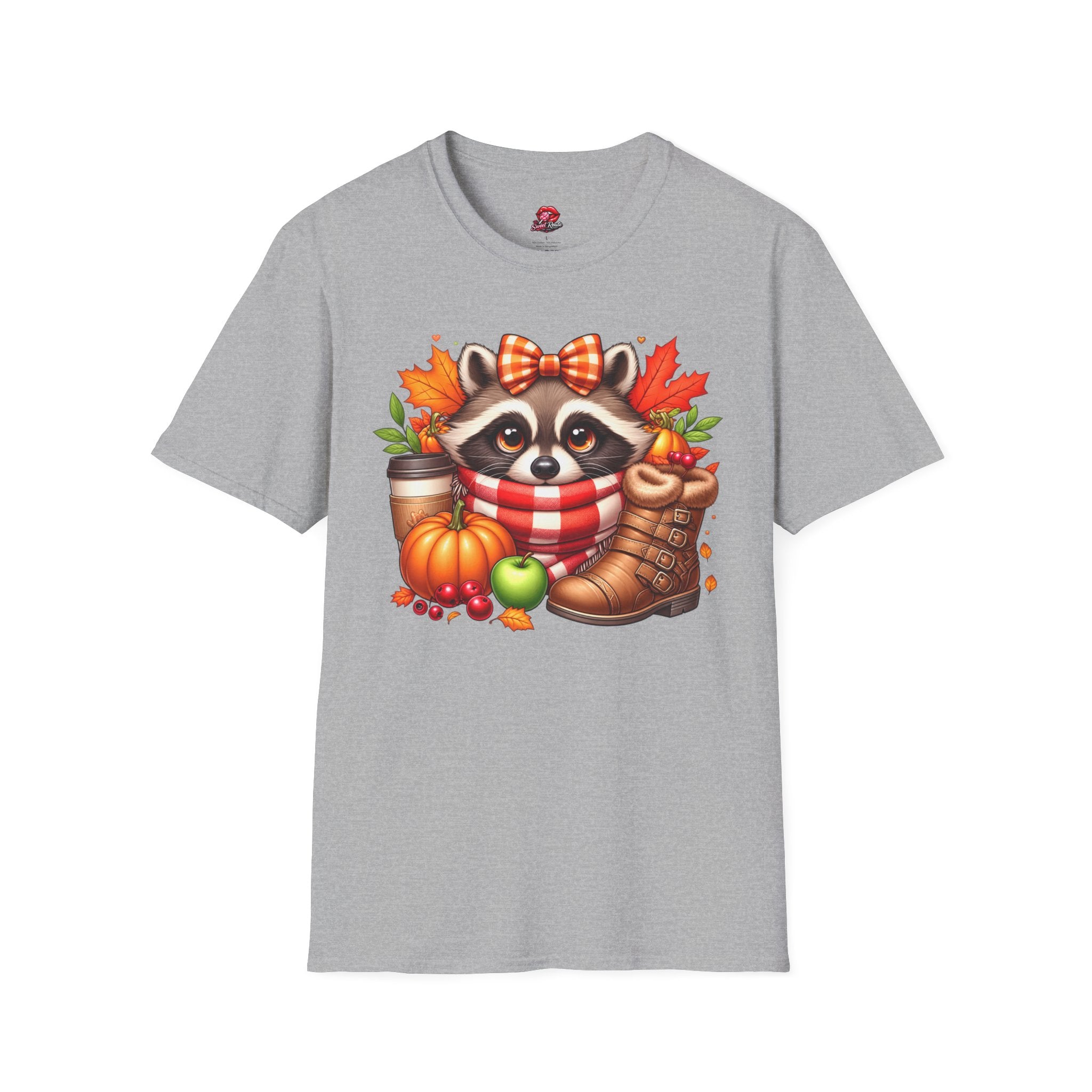 Cute Fall Pumpkin, Coffee & Leaves Raccoon T-Shirt