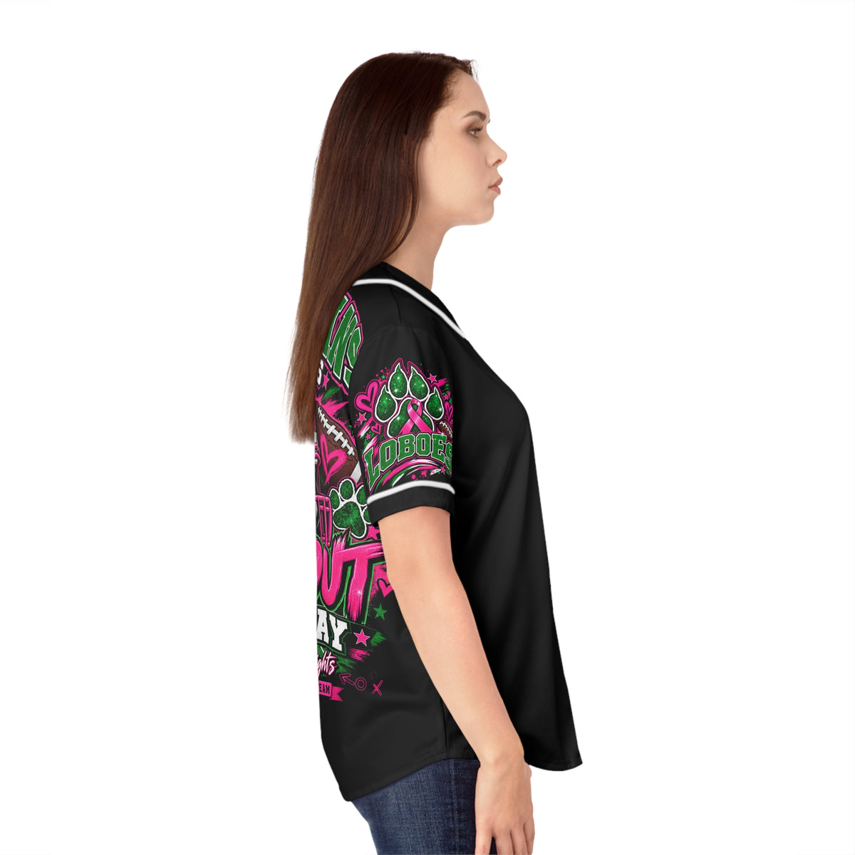 Monahans Loboes Pink Out Game Day Women’s Baseball Jersey – Black
