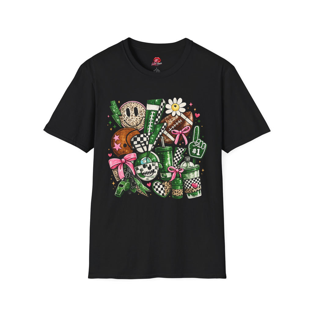 Cute Green Sports Collage T-Shirt | Football Game Day Graphic Tee | Coquette Sports Fan Shirt