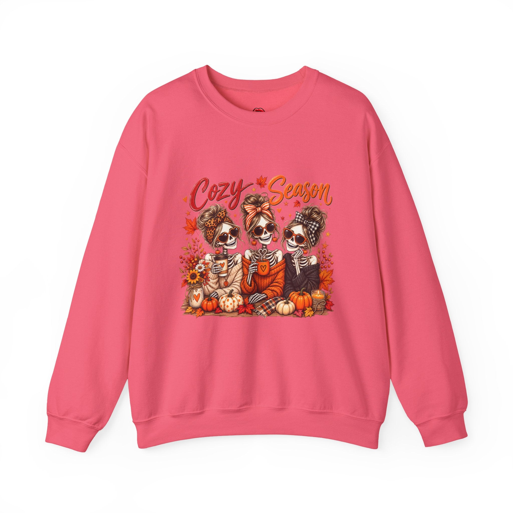 Cozy Season Halloween Crewneck Sweatshirt — Pumpkins & Sugar Skull Dogs