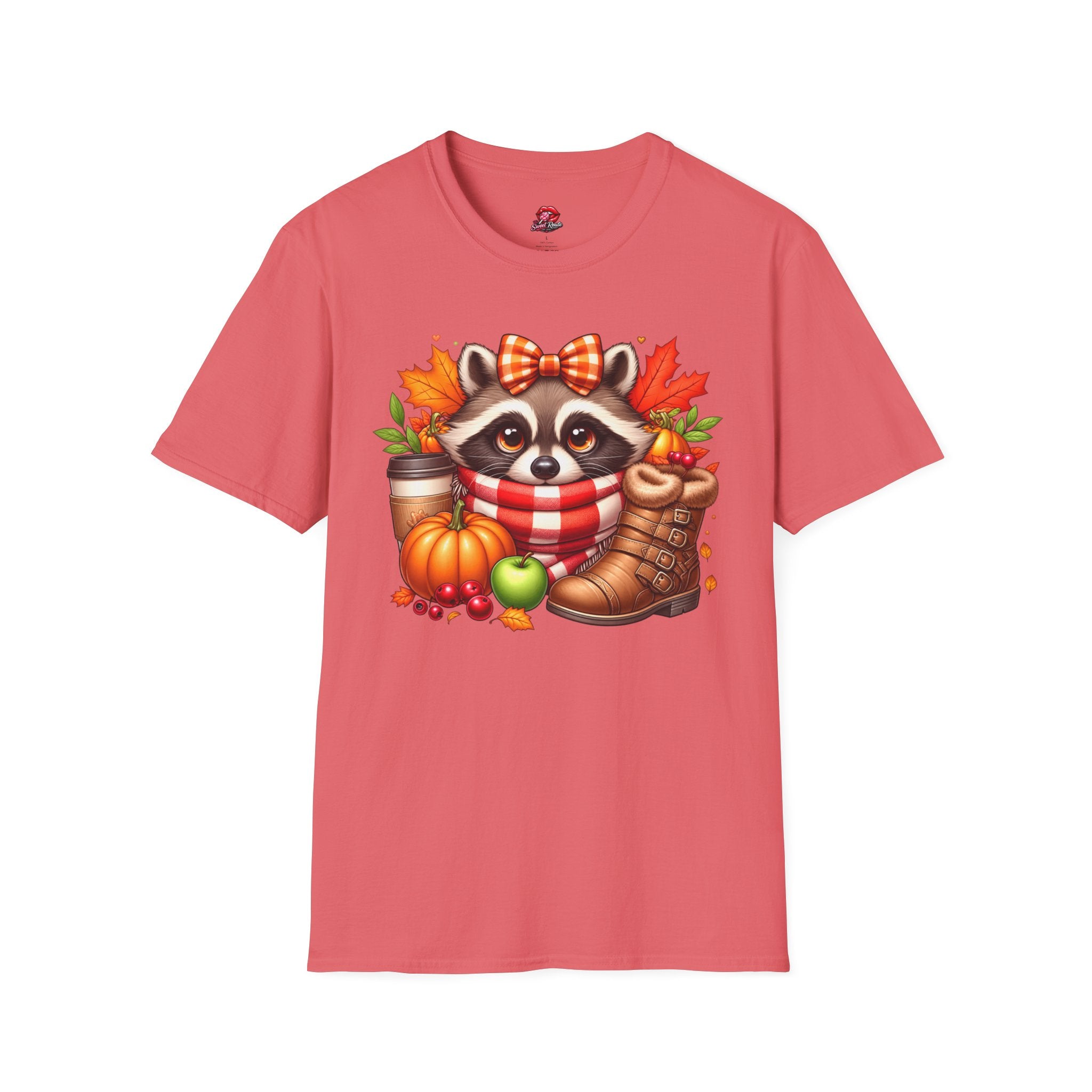 Cute Fall Pumpkin, Coffee & Leaves Raccoon T-Shirt