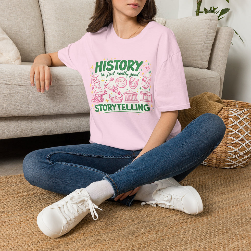 History Is Just Really Good Storytelling Teacher T-Shirt | Cute Retro History Teacher Graphic Tee | History Lover Gift