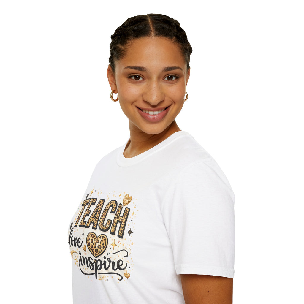 Teacher Leopard Heart T-Shirt | Teach Love Inspire Graphic Tee | Inspirational Teacher Shirt