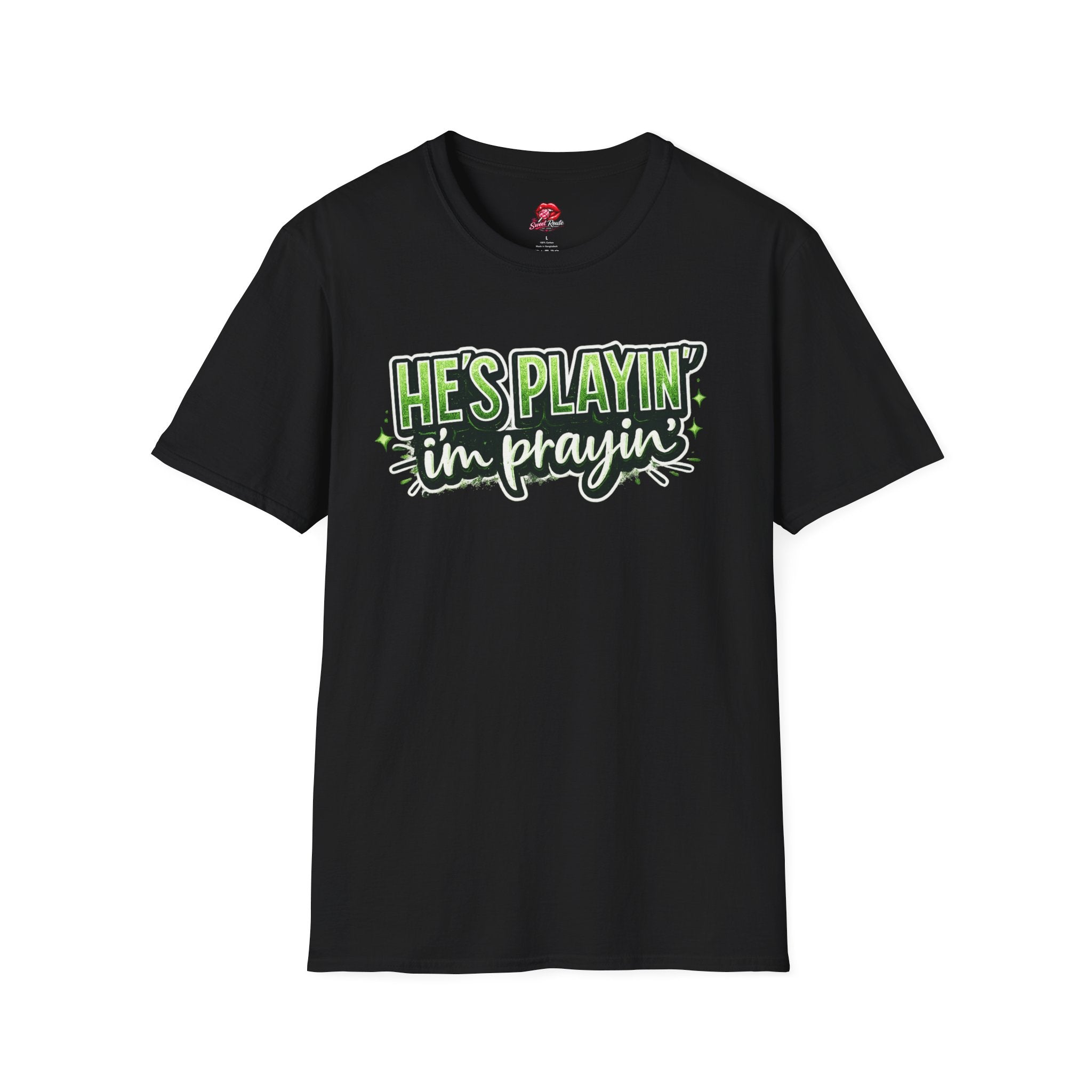 He’s Playin’ I’m Prayin Football Tee