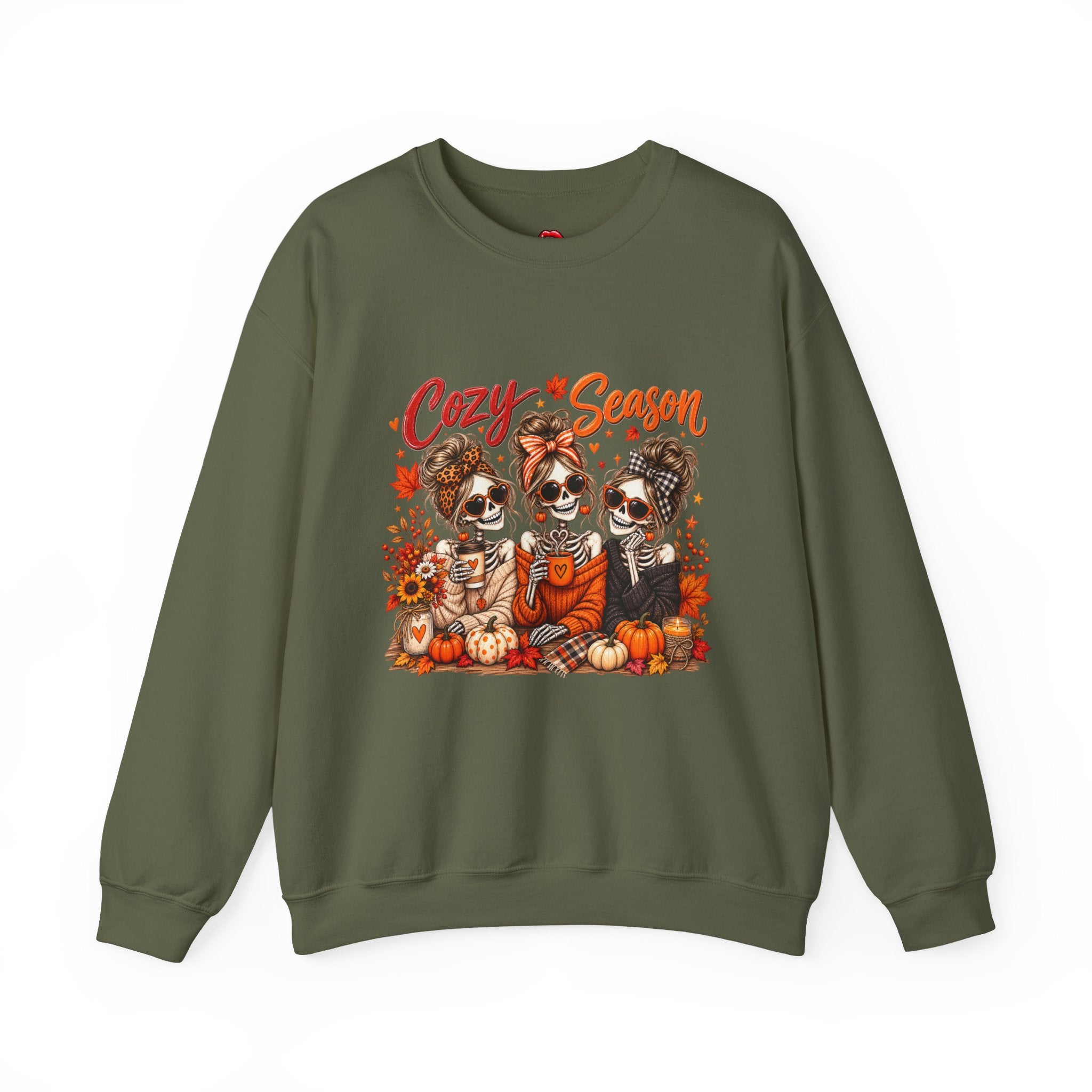 Cozy Season Halloween Crewneck Sweatshirt — Pumpkins & Sugar Skull Dogs