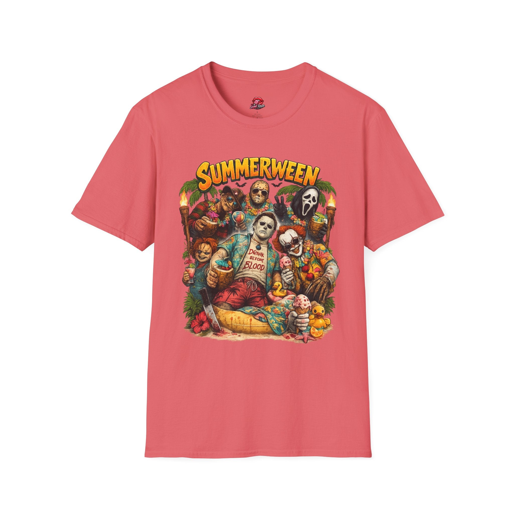 Summerween Horror Movie Characters T-Shirt | Retro Summer Halloween Tee | Spooky Beach Graphic Shirt | Horror Fan Gift | Vintage Summerween Tee