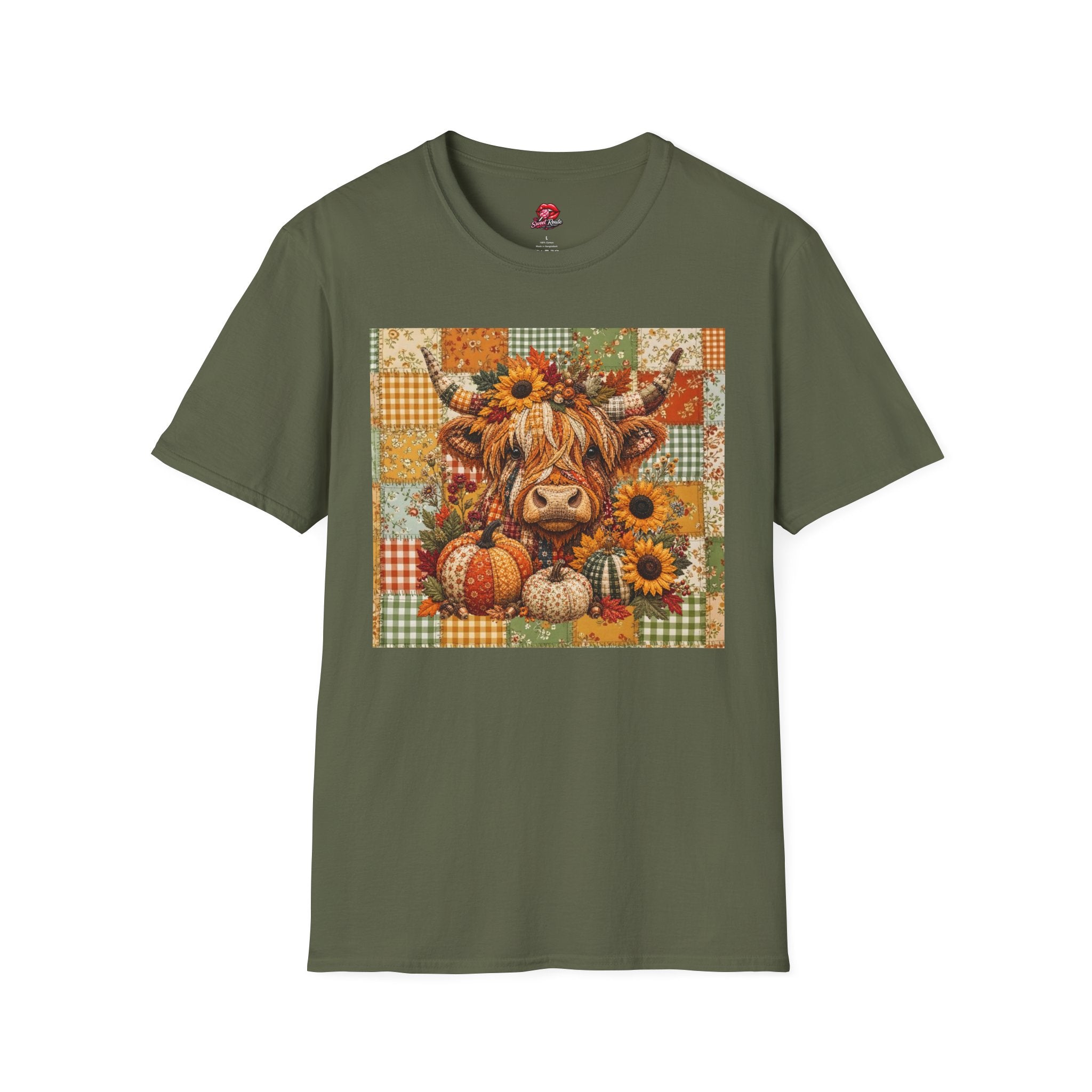 Autumn Patchwork Highland Cow T-Shirt