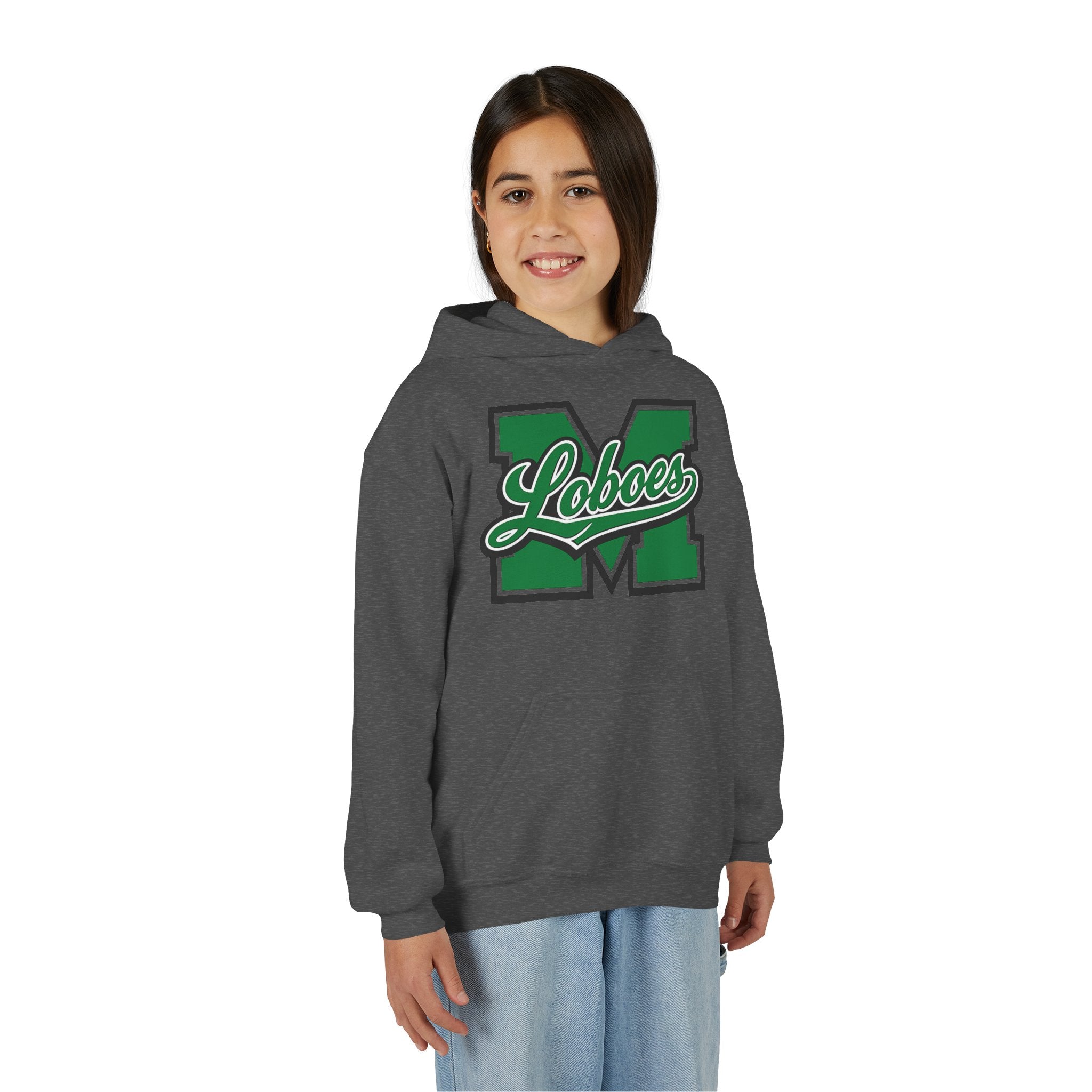 Youth Loboes M Letter Hoodie — Green & White School Spirit Sweatshirt