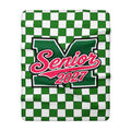 Senior 2027 Sherpa Fleece Blanket – Green Checkerboard Graduation Throw
